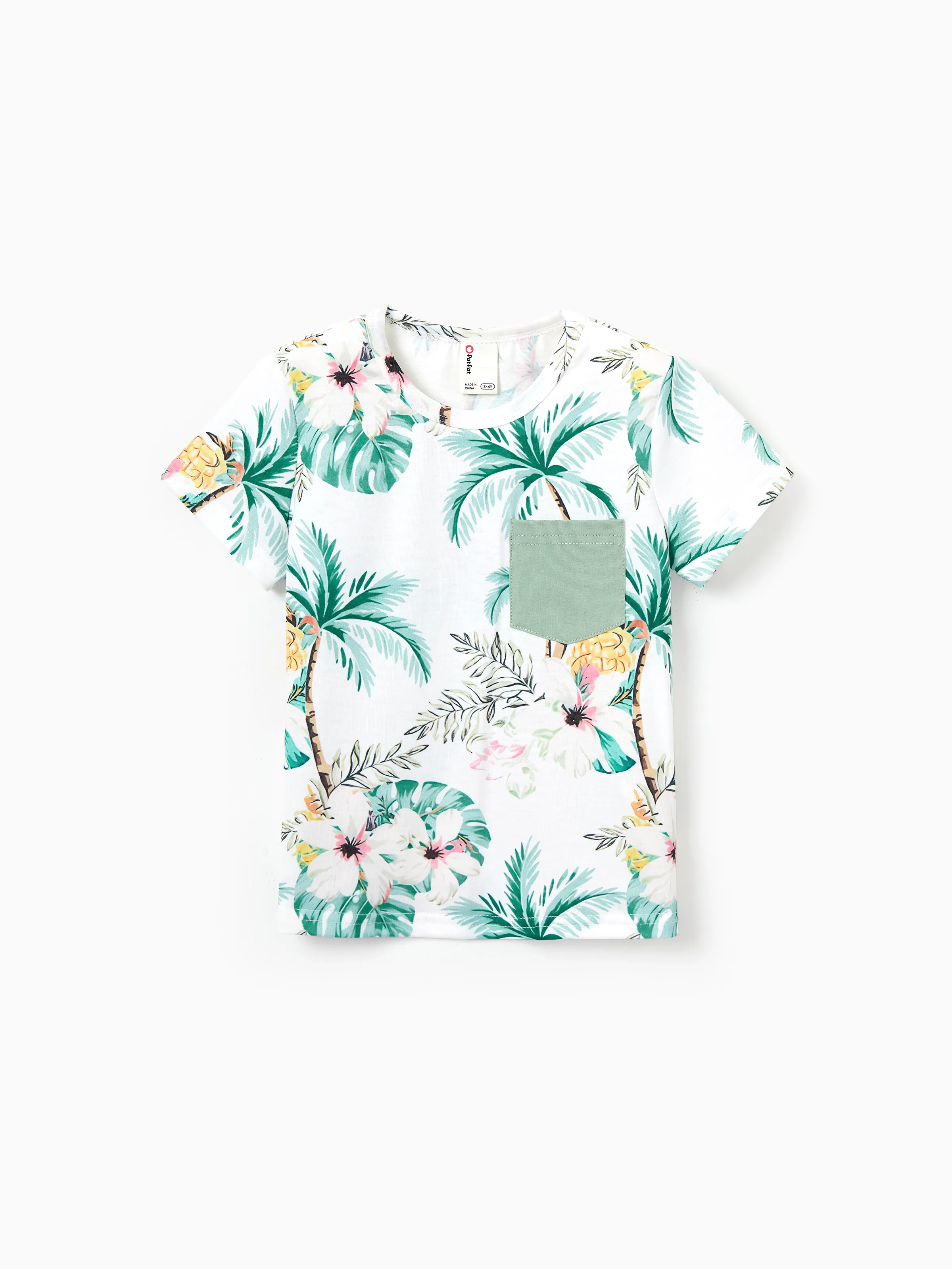 Daddy & Son Tropical Print Outfits,Dad/Kids Cotton T-Shirt Set Green - Image 13