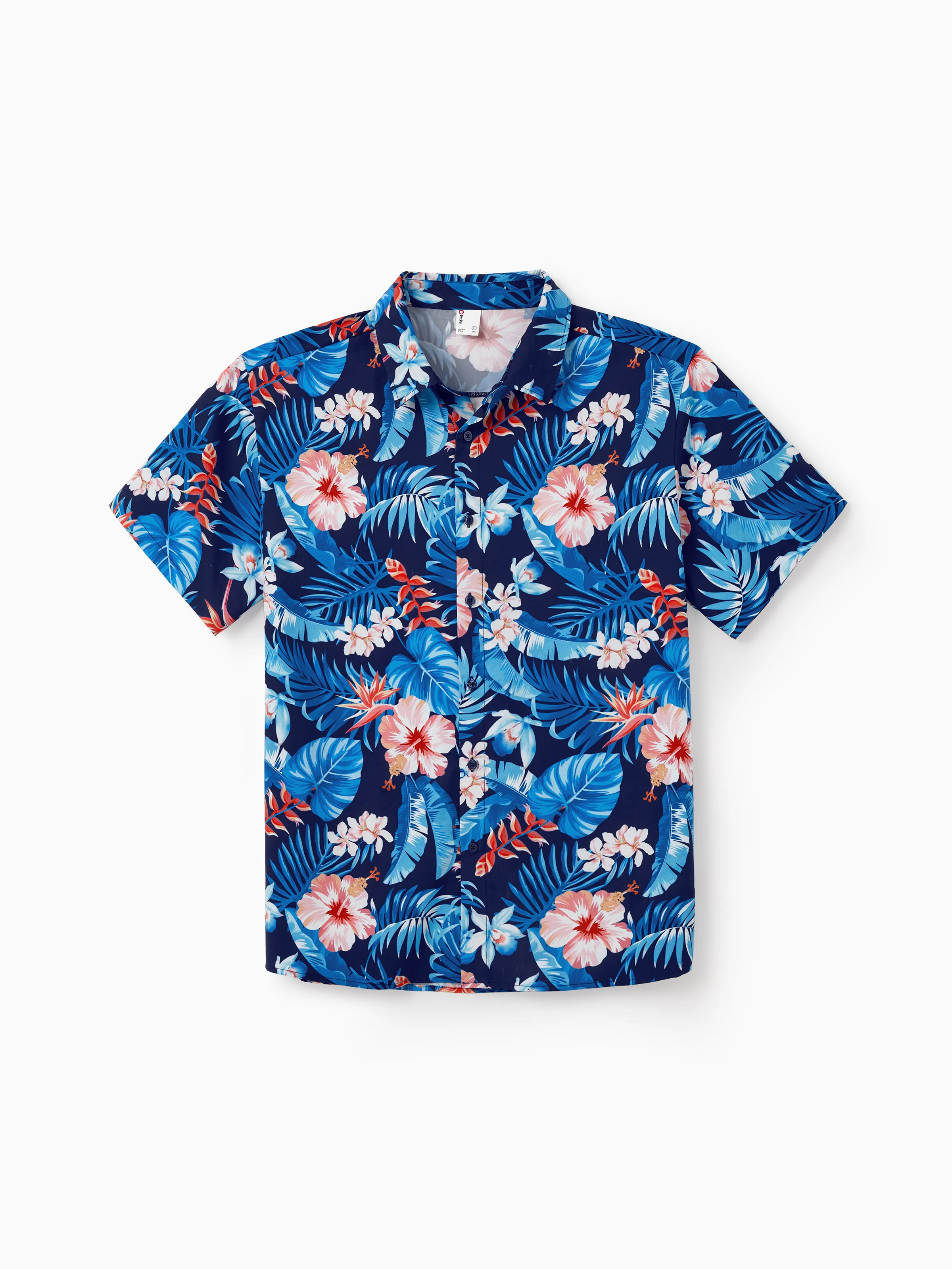 Daddy & Son Vacation Set Tropical Floral Print Shirt or Halter Dresses for Dad, Mom, Kids & Baby, Perfect for Summer Holidays & Family Photos Deep Blue - Image 4