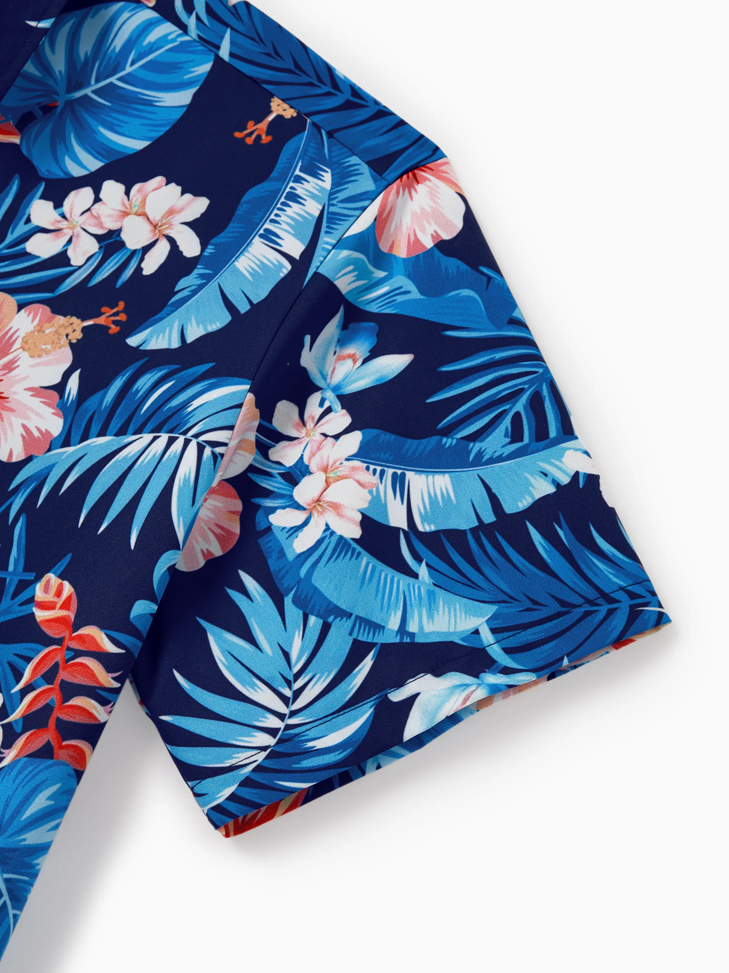 Daddy & Son Vacation Set Tropical Floral Print Shirt or Halter Dresses for Dad, Mom, Kids & Baby, Perfect for Summer Holidays & Family Photos Deep Blue - Image 7