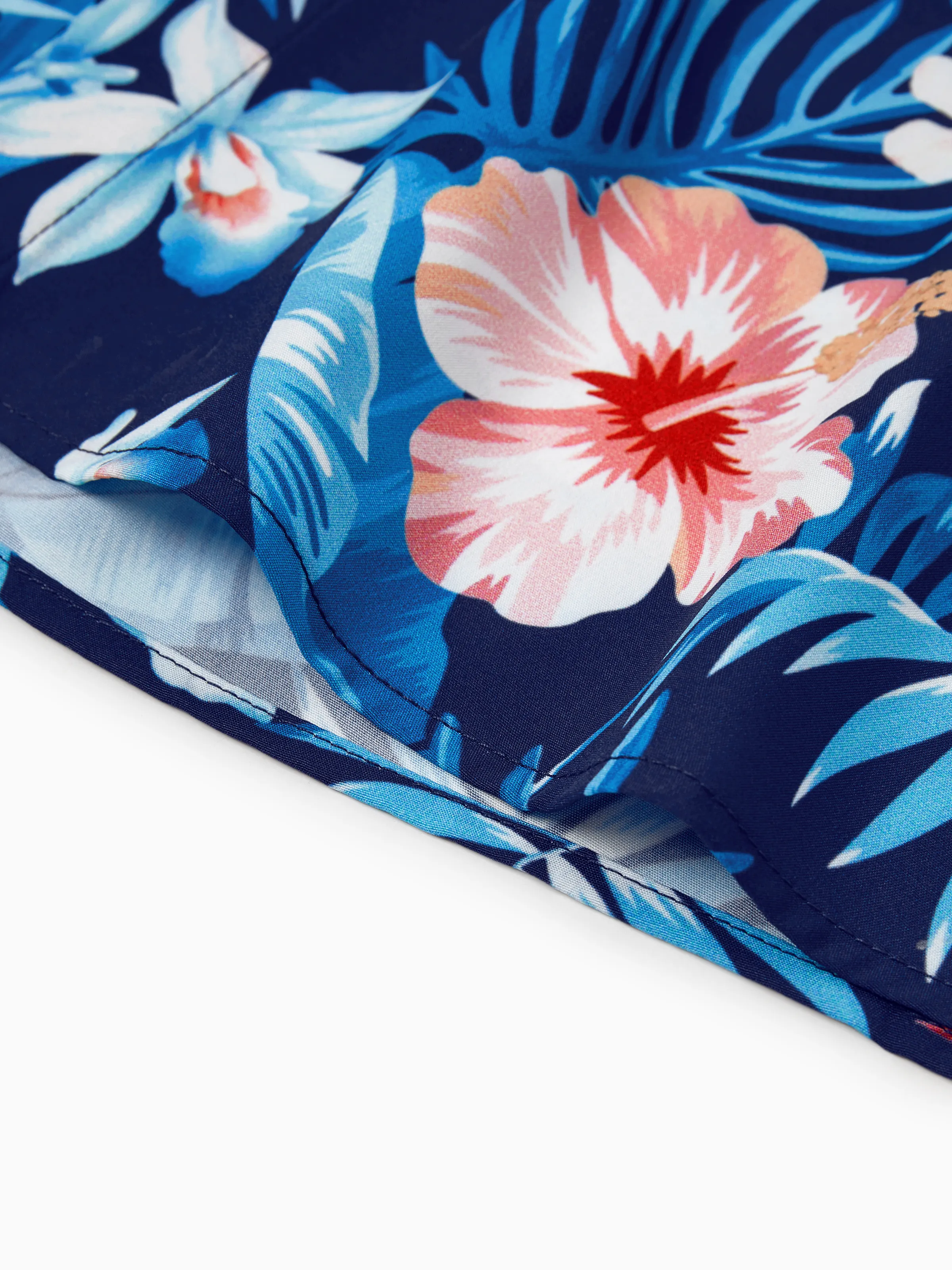Daddy & Son Vacation Set Tropical Floral Print Shirt or Halter Dresses for Dad, Mom, Kids & Baby, Perfect for Summer Holidays & Family Photos Deep Blue - Image 8