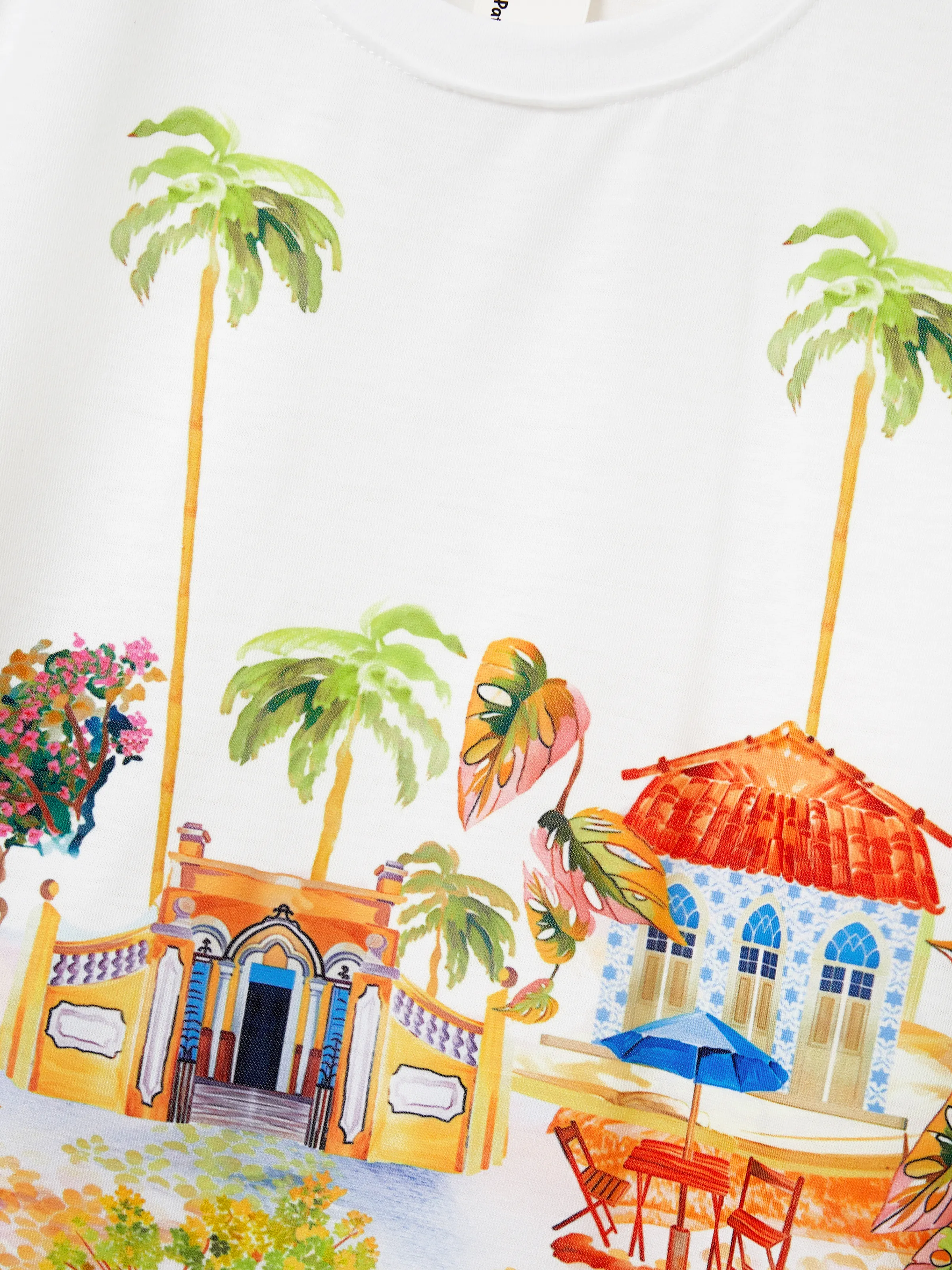 Daddy & Son Vacation Set Tropical Pineapple Coconut Tree Print Short-sleeve T-shirt or Hollow out Strap Dress for Summer Vacation White - Image 17