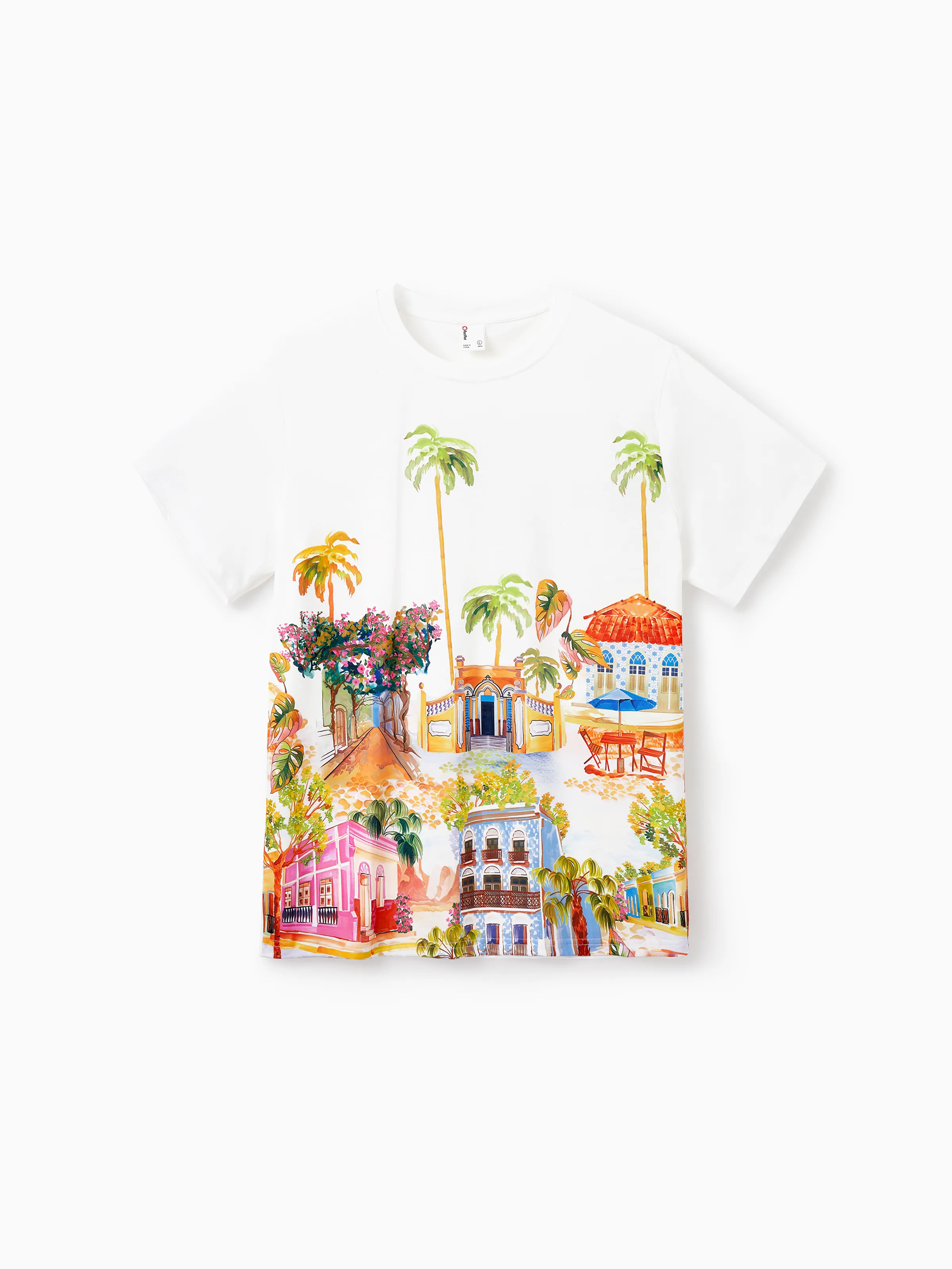 Daddy & Son Vacation Set Tropical Pineapple Coconut Tree Print Short-sleeve T-shirt or Hollow out Strap Dress for Summer Vacation White - Image 6