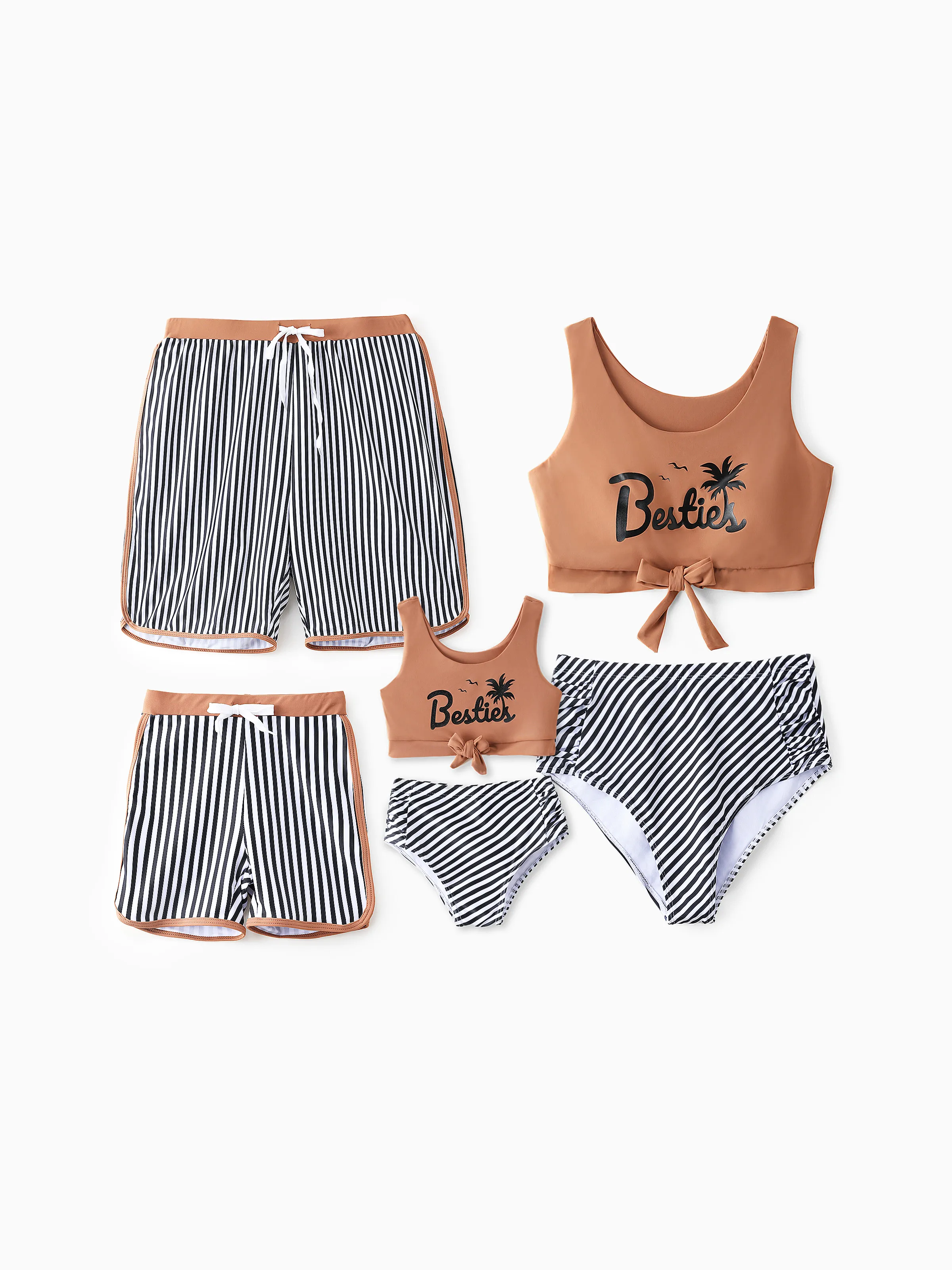 Daddy & Son Vertical Stripe Drawstring Swim Drunks Khaki - Image 2