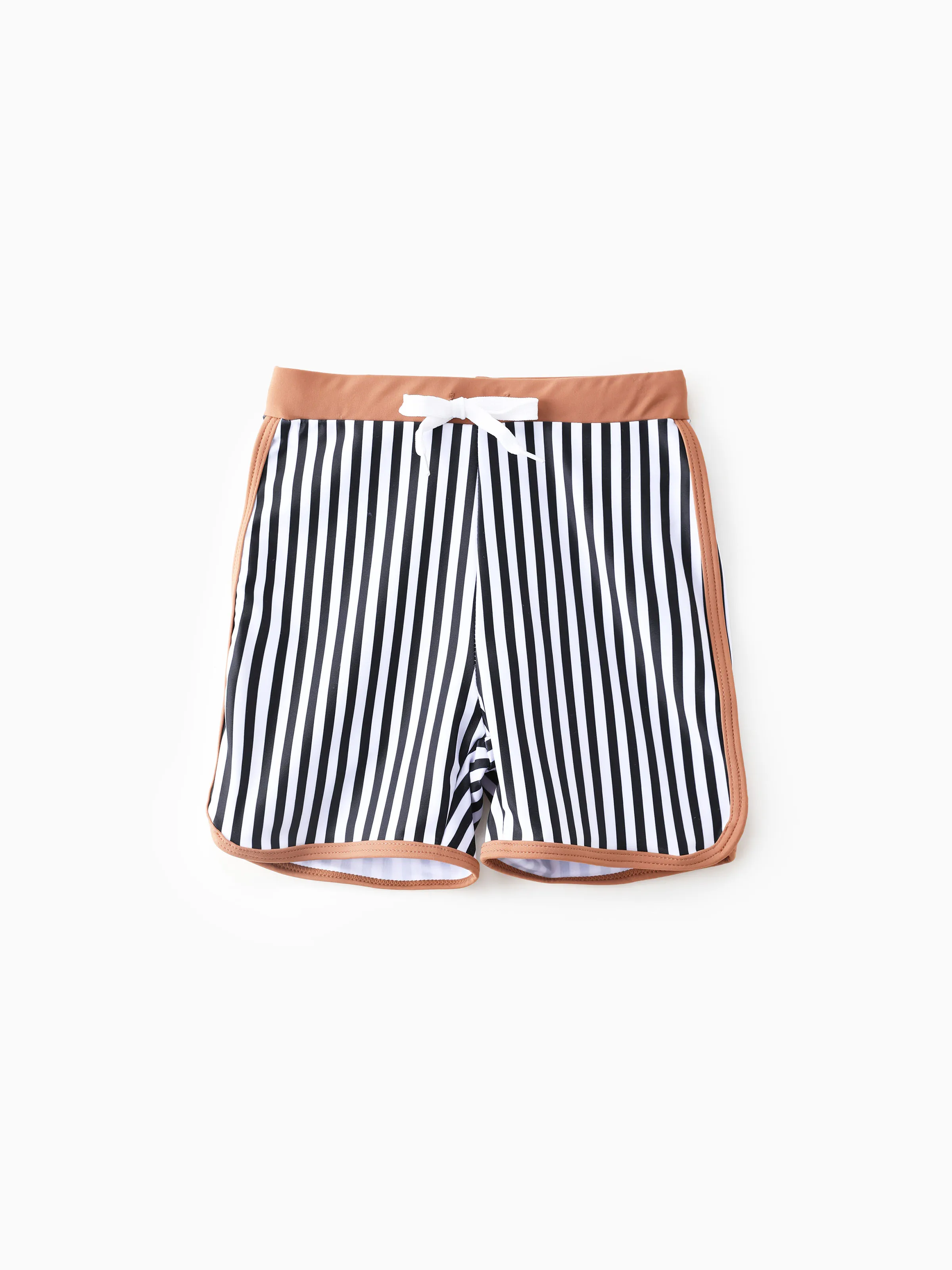 Daddy & Son Vertical Stripe Drawstring Swim Drunks Khaki - Image 8