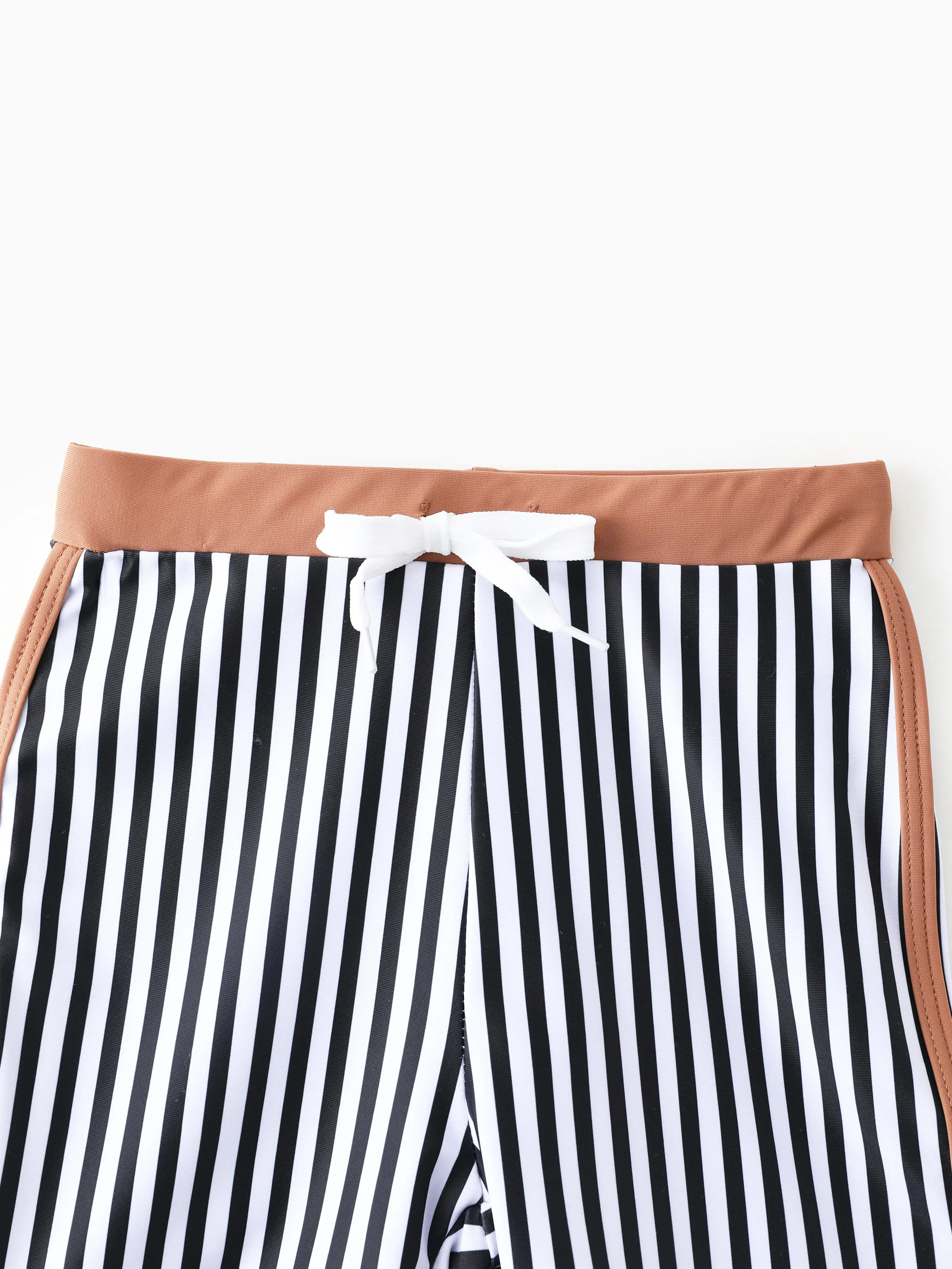 Daddy & Son Vertical Stripe Drawstring Swim Drunks Khaki - Image 9
