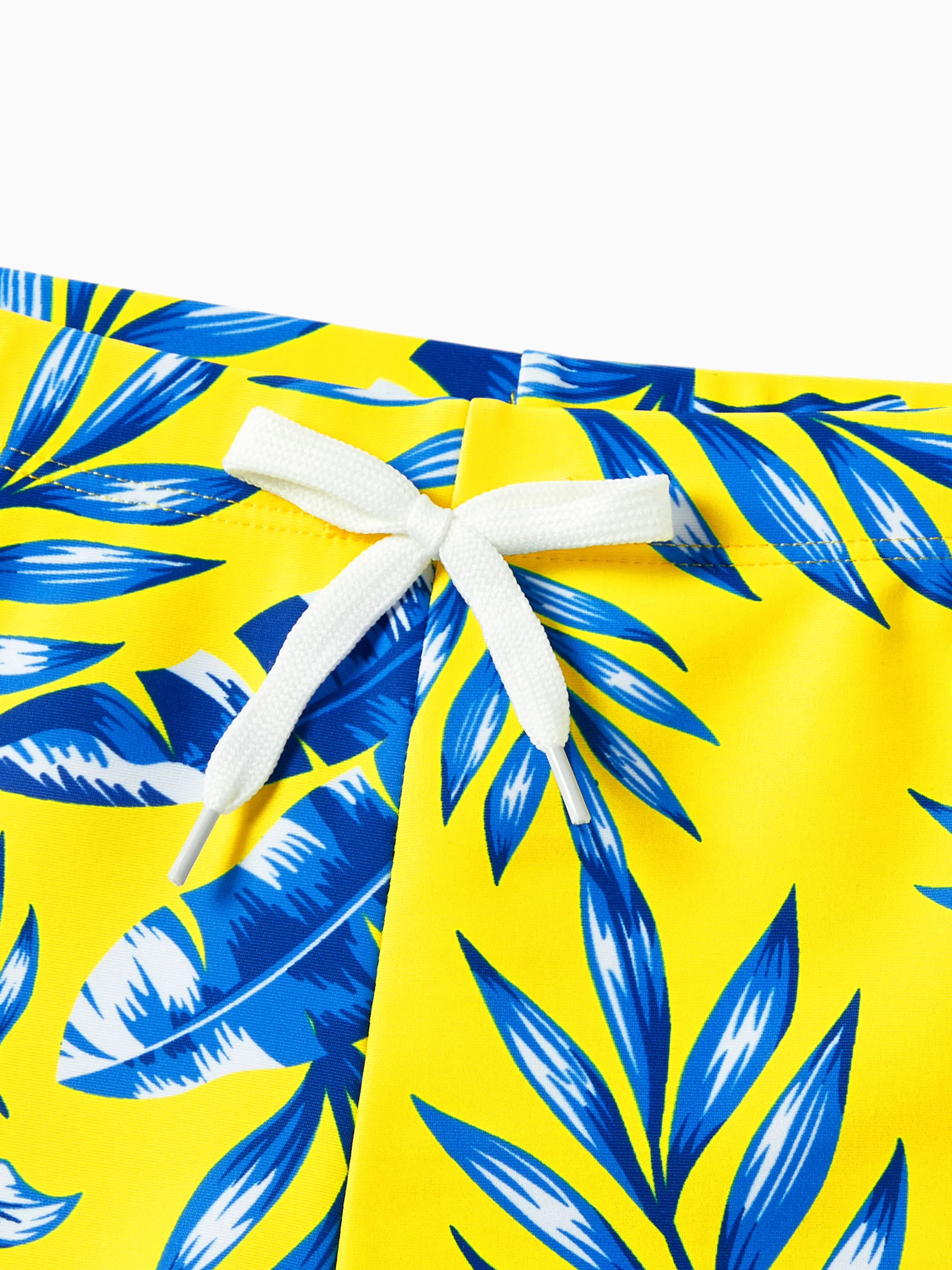 Daddy & Son Yellow Leaf Print Swim Trunks with Optional Swim Cover Up Yellow - Image 10
