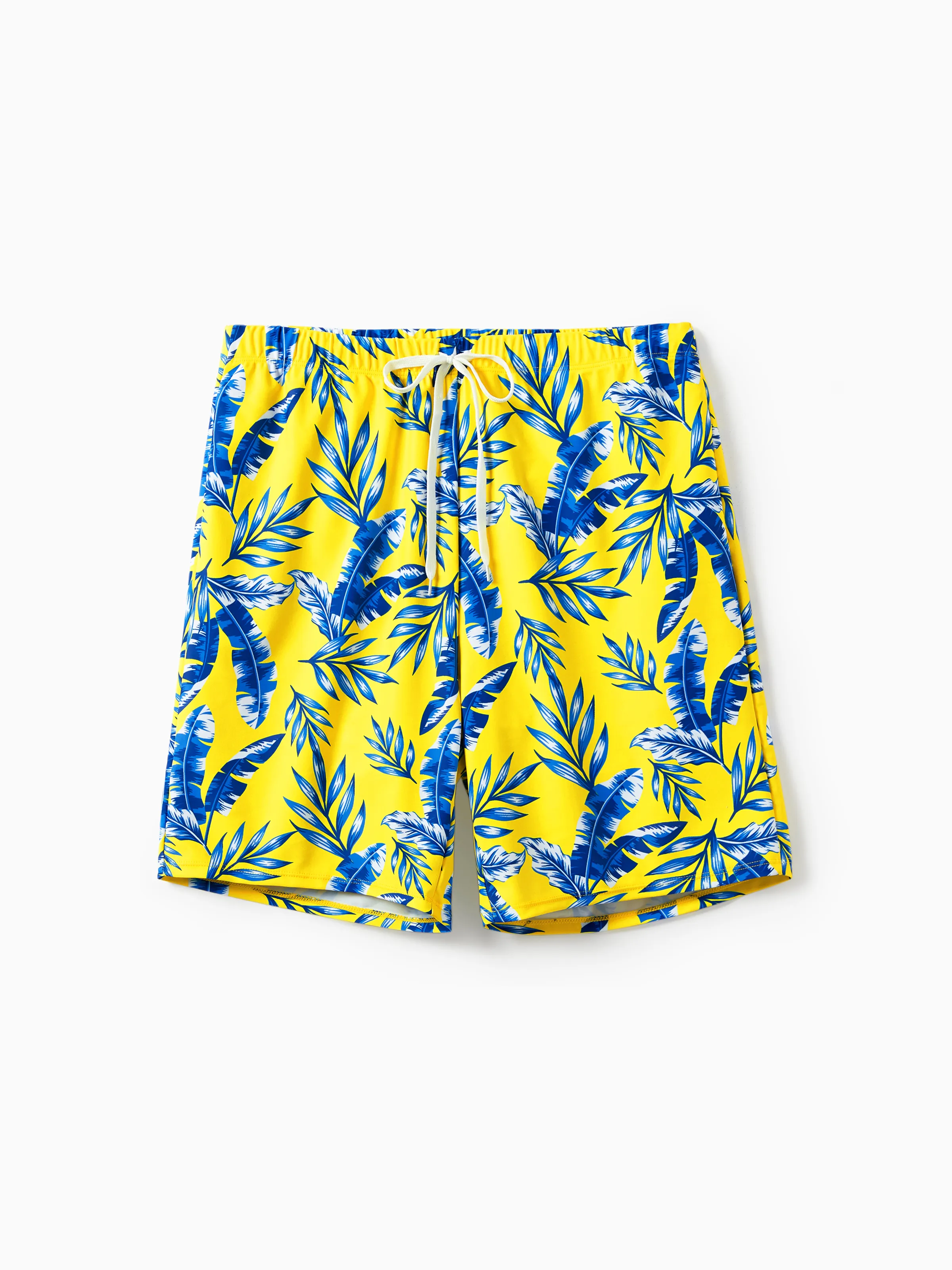 Daddy & Son Yellow Leaf Print Swim Trunks with Optional Swim Cover Up Yellow - Image 3