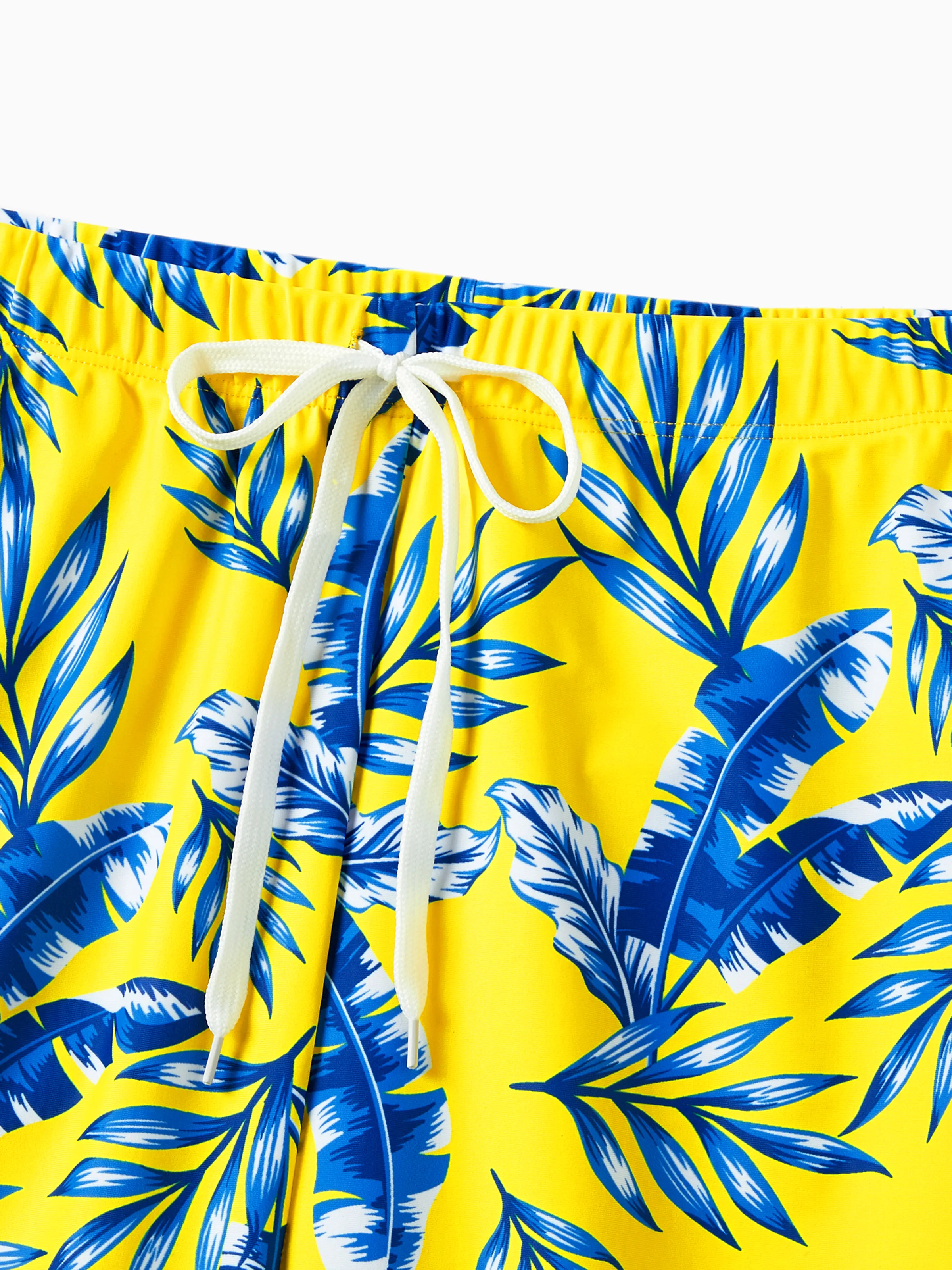 Daddy & Son Yellow Leaf Print Swim Trunks with Optional Swim Cover Up Yellow - Image 4