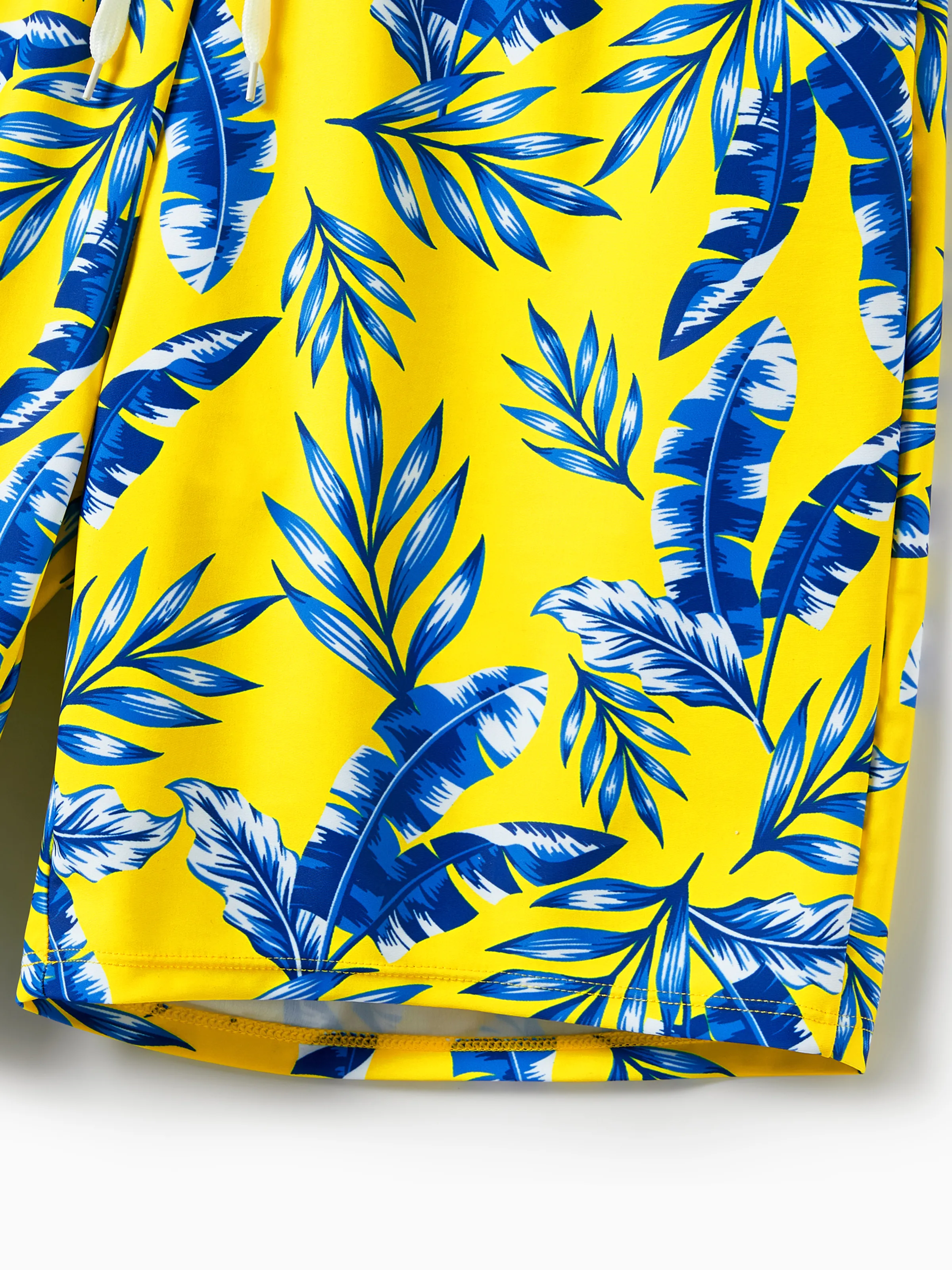 Daddy & Son Yellow Leaf Print Swim Trunks with Optional Swim Cover Up Yellow - Image 5
