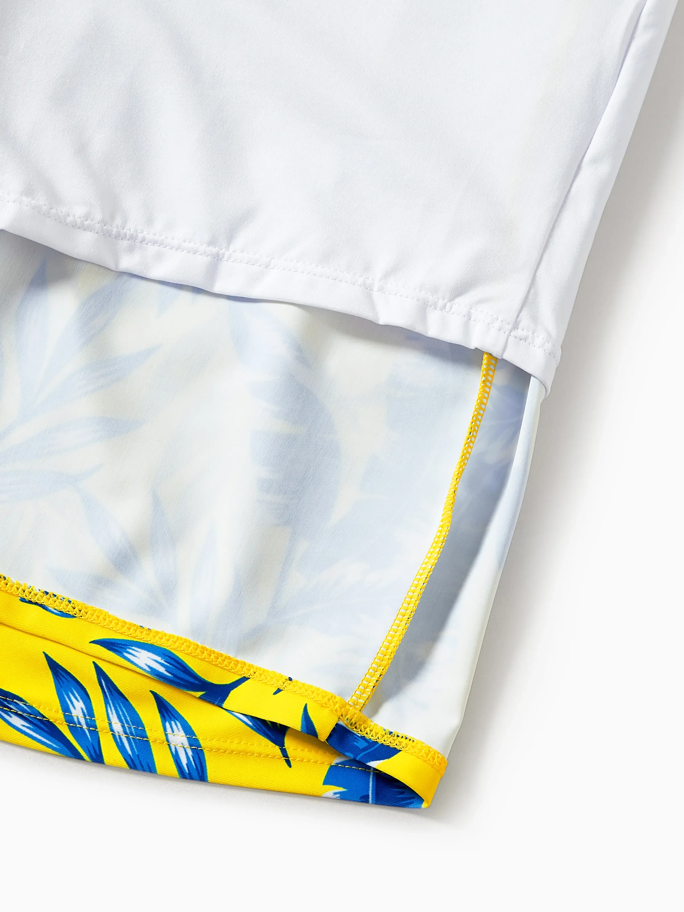Daddy & Son Yellow Leaf Print Swim Trunks with Optional Swim Cover Up Yellow - Image 6