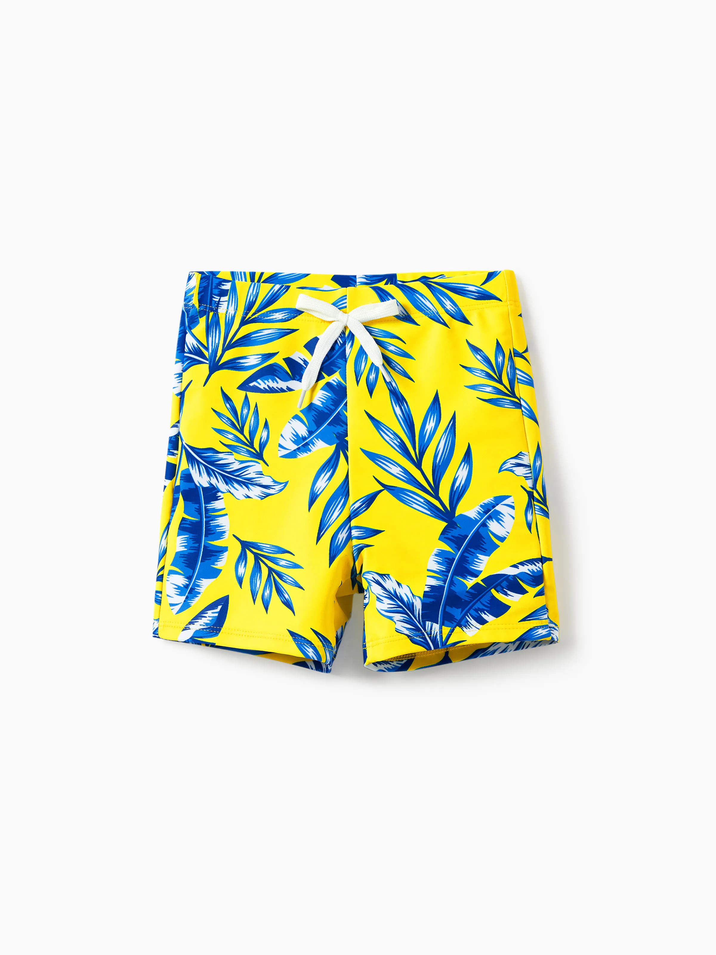 Daddy & Son Yellow Leaf Print Swim Trunks with Optional Swim Cover Up Yellow - Image 8