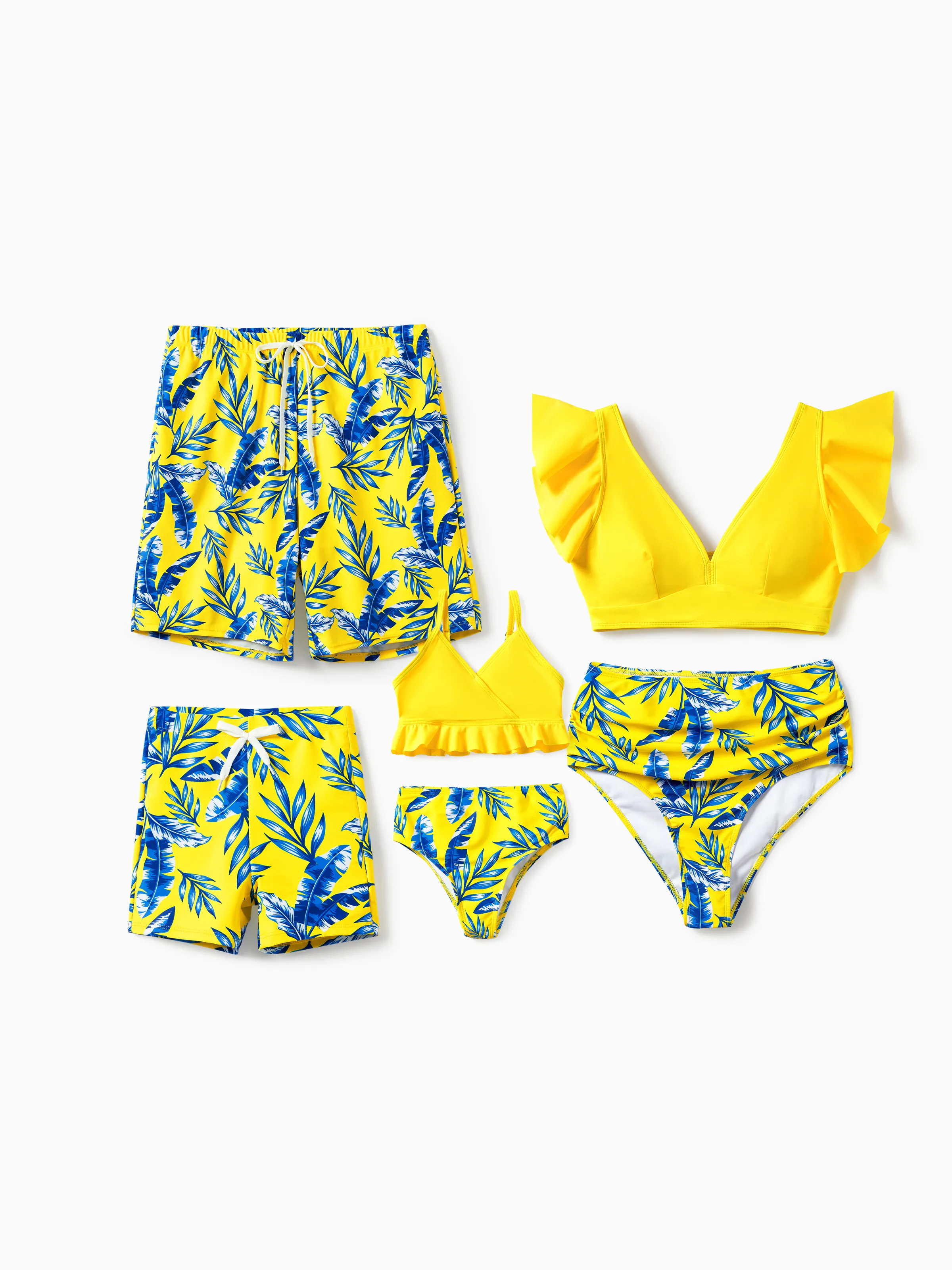 Daddy & Son Yellow Leaf Print Swim Trunks with Optional Swim Cover Up Yellow - Image 9