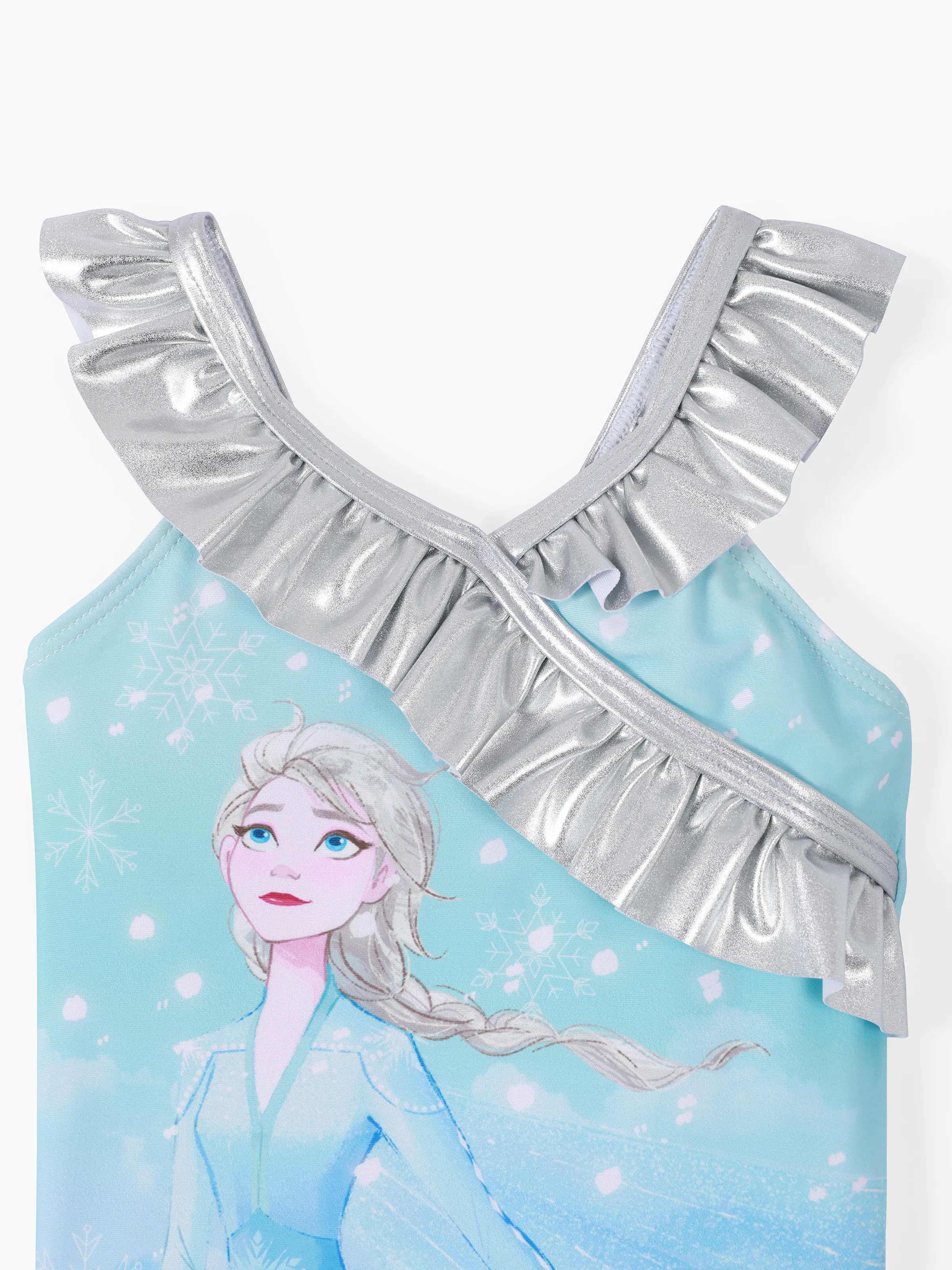 Disney Frozen Elsa Toddler Girl Elsa Ruffle UPF 50+ Swimsuit Blue - Image 4