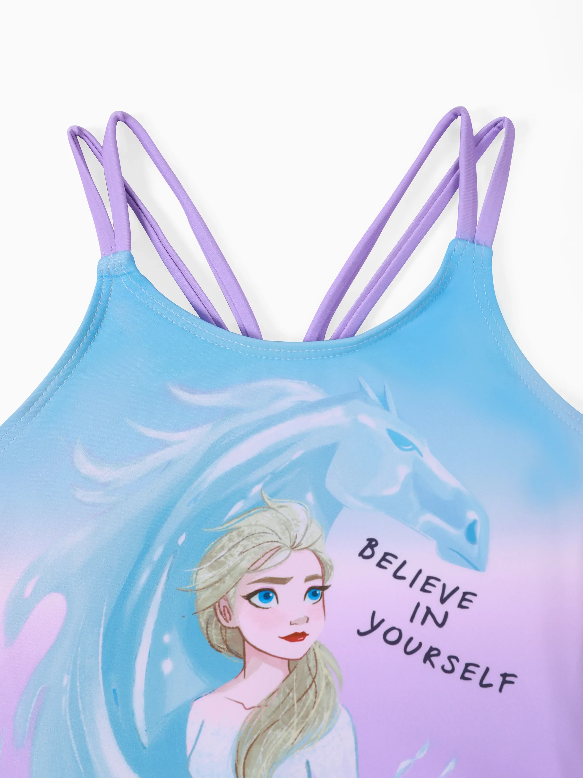 Disney Frozen Elsa Toddler Girl Elsa Ruffle UPF 50+ Swimsuit Blue - Image 4