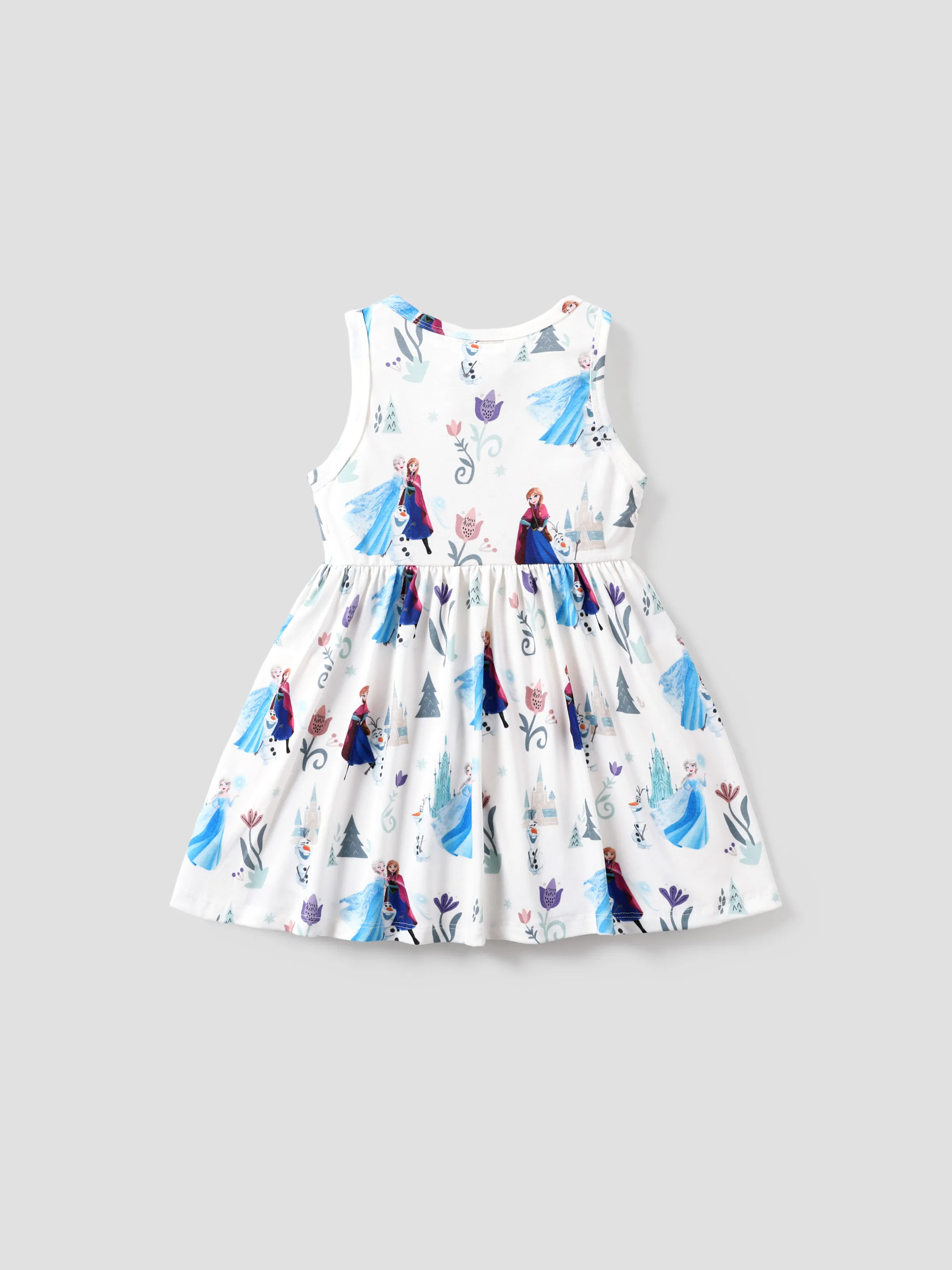 Disney Frozen Elsa & Anna 1pc Naia™ Character Print Ruffled/Sleeveless Dress White - Image 3