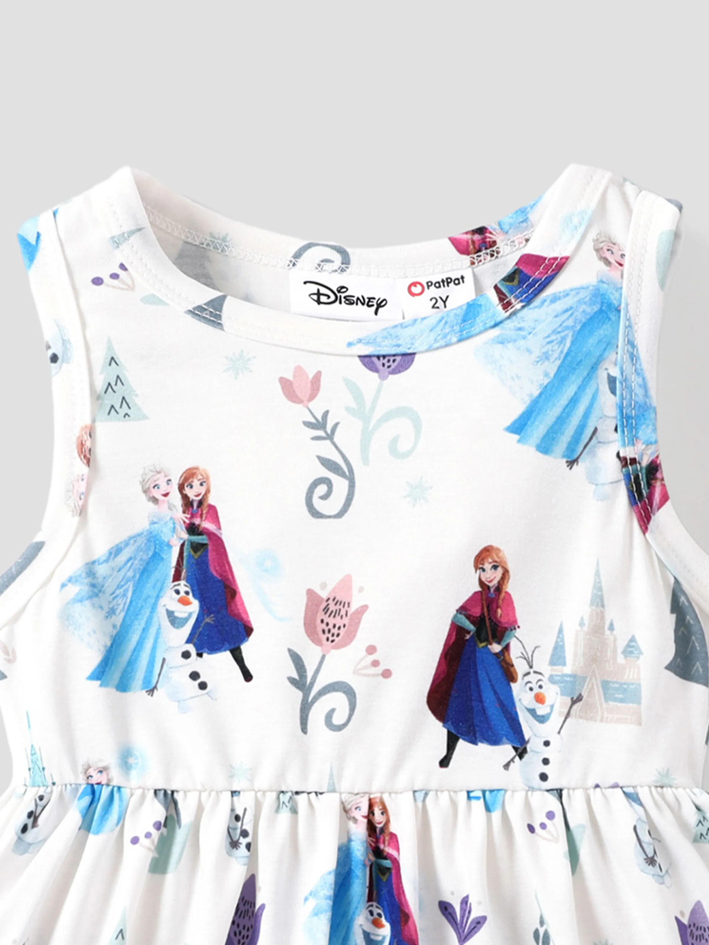 Disney Frozen Elsa & Anna 1pc Naia™ Character Print Ruffled/Sleeveless Dress White - Image 4