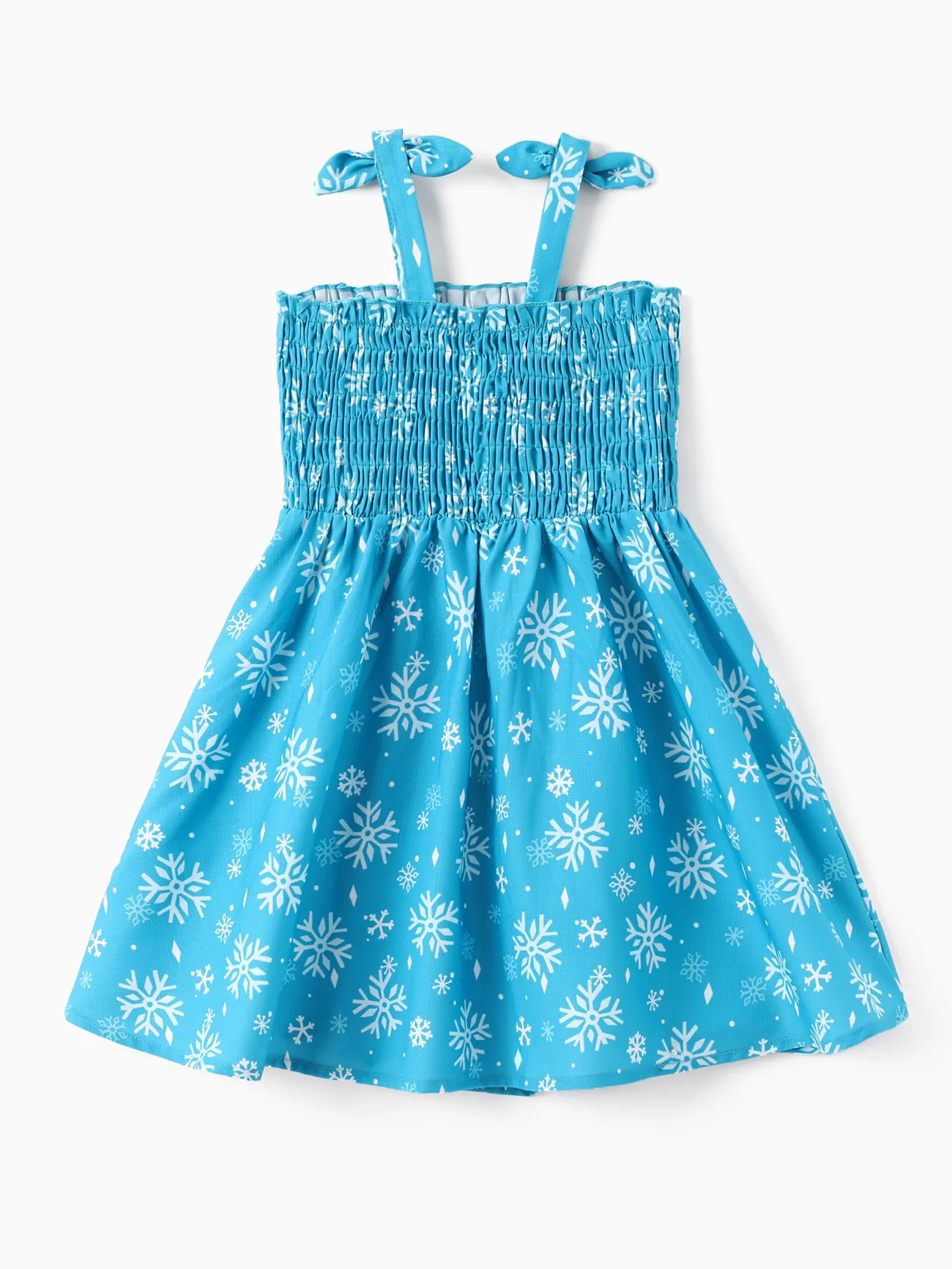 Disney Frozen Toddler Girl Elsa Snowflake Print Bowknot Smocked Dress Sky blue - Image 3