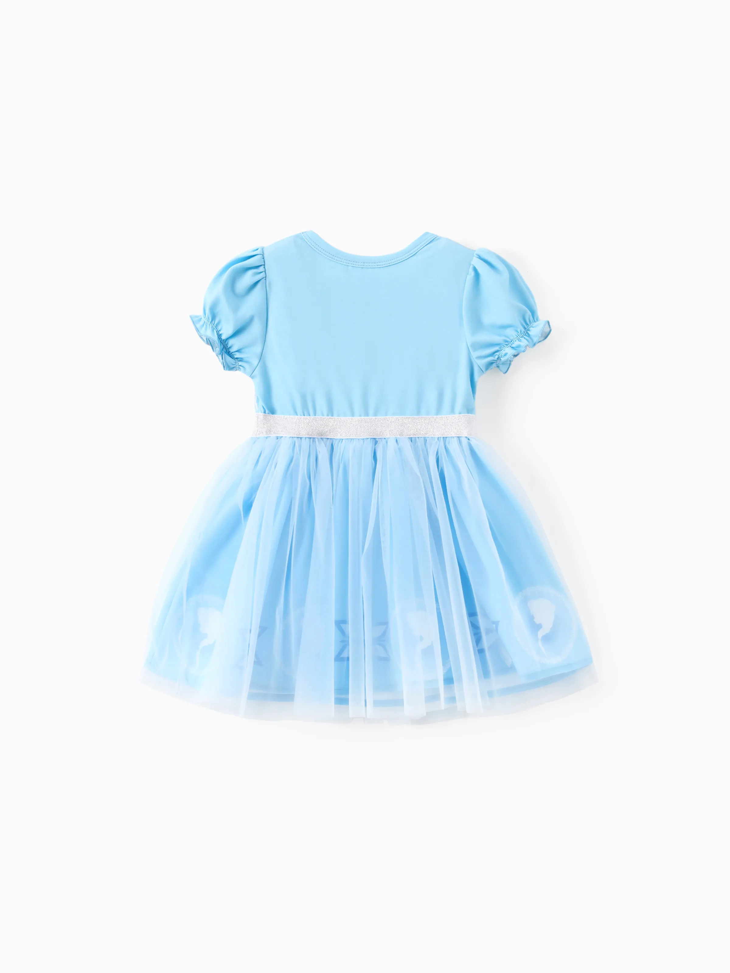 Disney Frozen Toddler Girl Naia™ Elsa Snowflake Print Puff-sleeve Tulle Dresses Blue - Image 3
