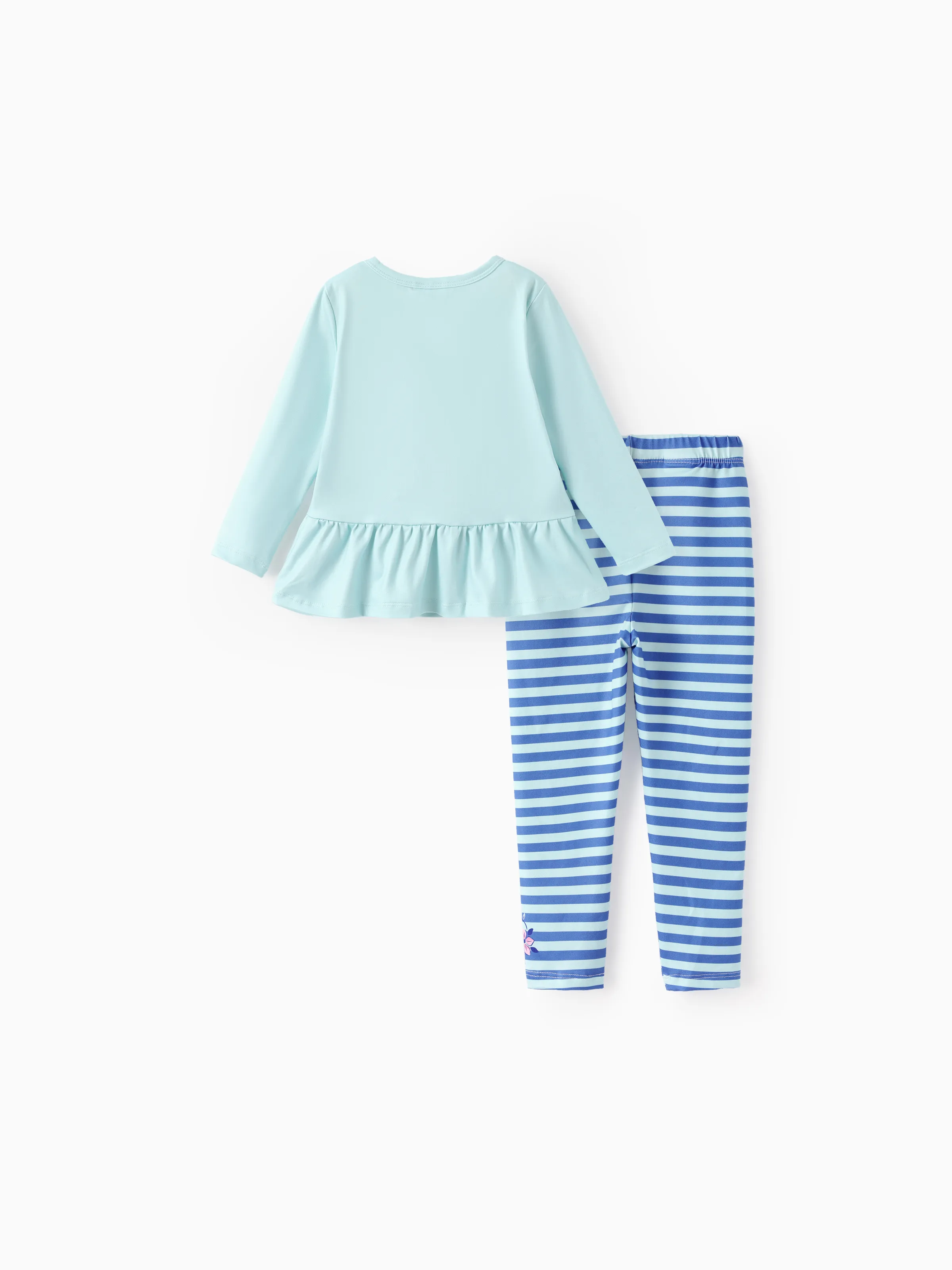 Disney Frozen Toddler Girl 2pcs Elsa Floral Print Ruffle Top and Leggings Set Light Blue - Image 3