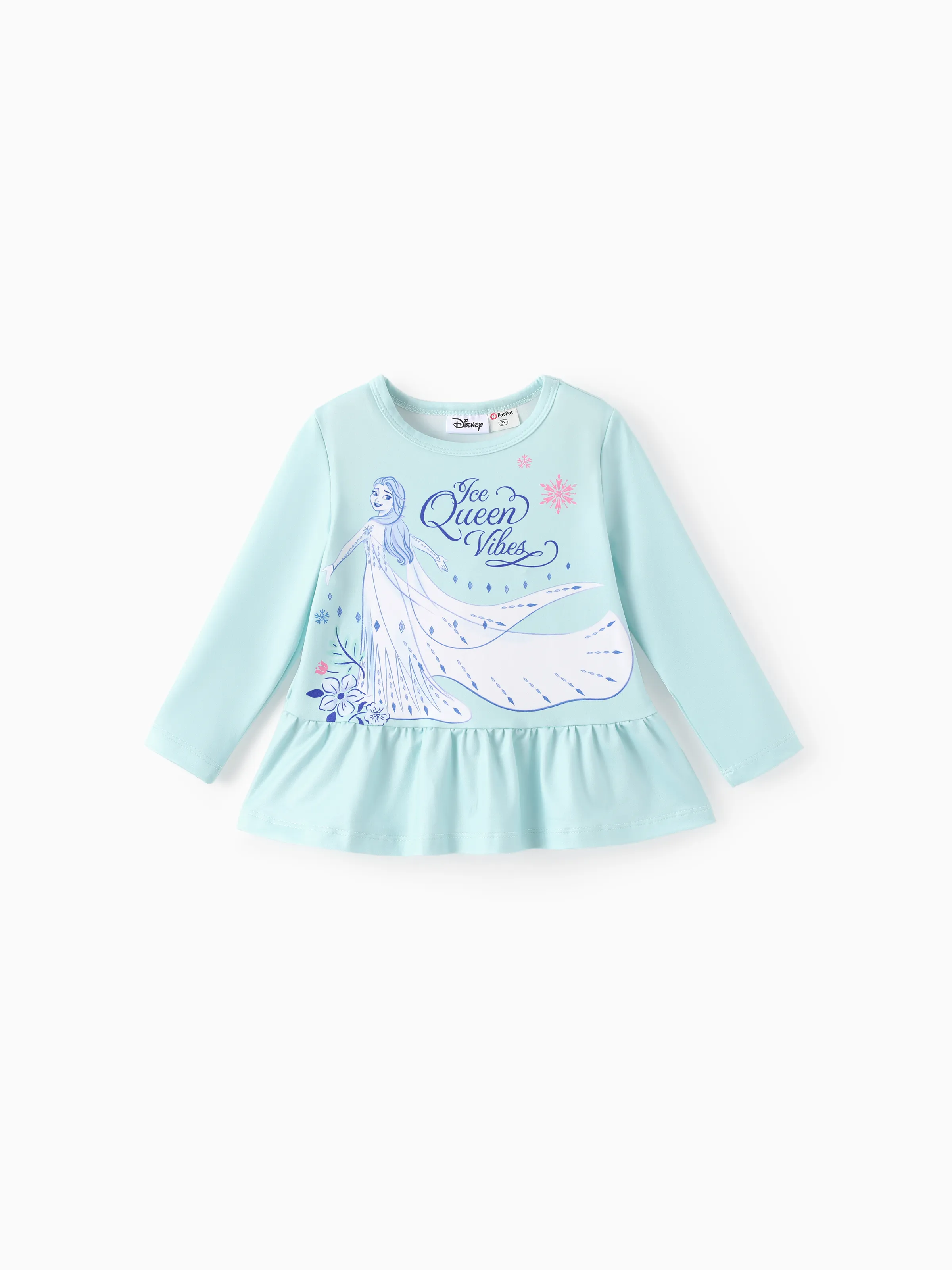 Disney Frozen Toddler Girl 2pcs Elsa Floral Print Ruffle Top and Leggings Set Light Blue - Image 4