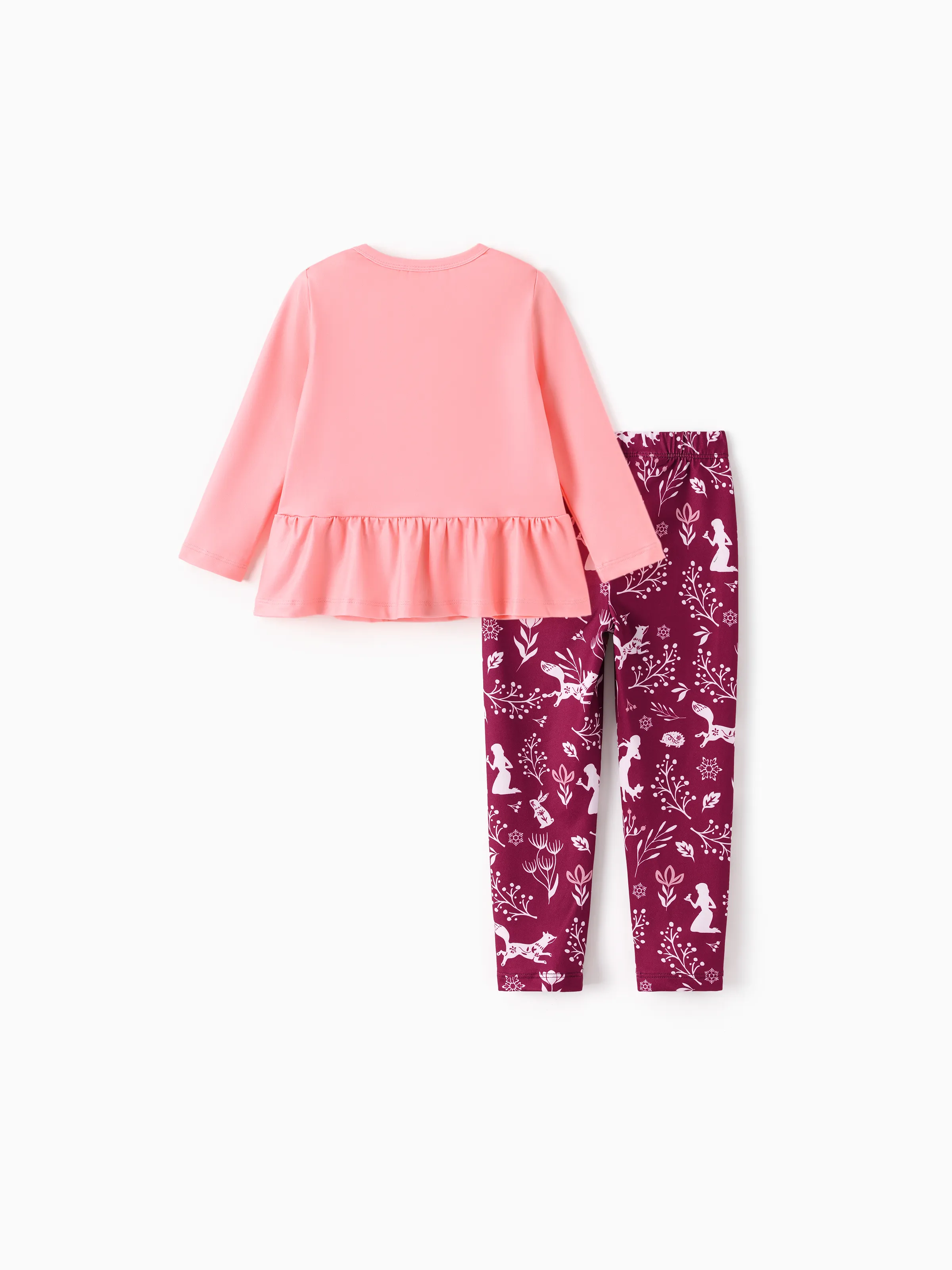 Disney Frozen Toddler Girl 2pcs Anna Floral Print Ruffle Top and Leggings Set Red - Image 3