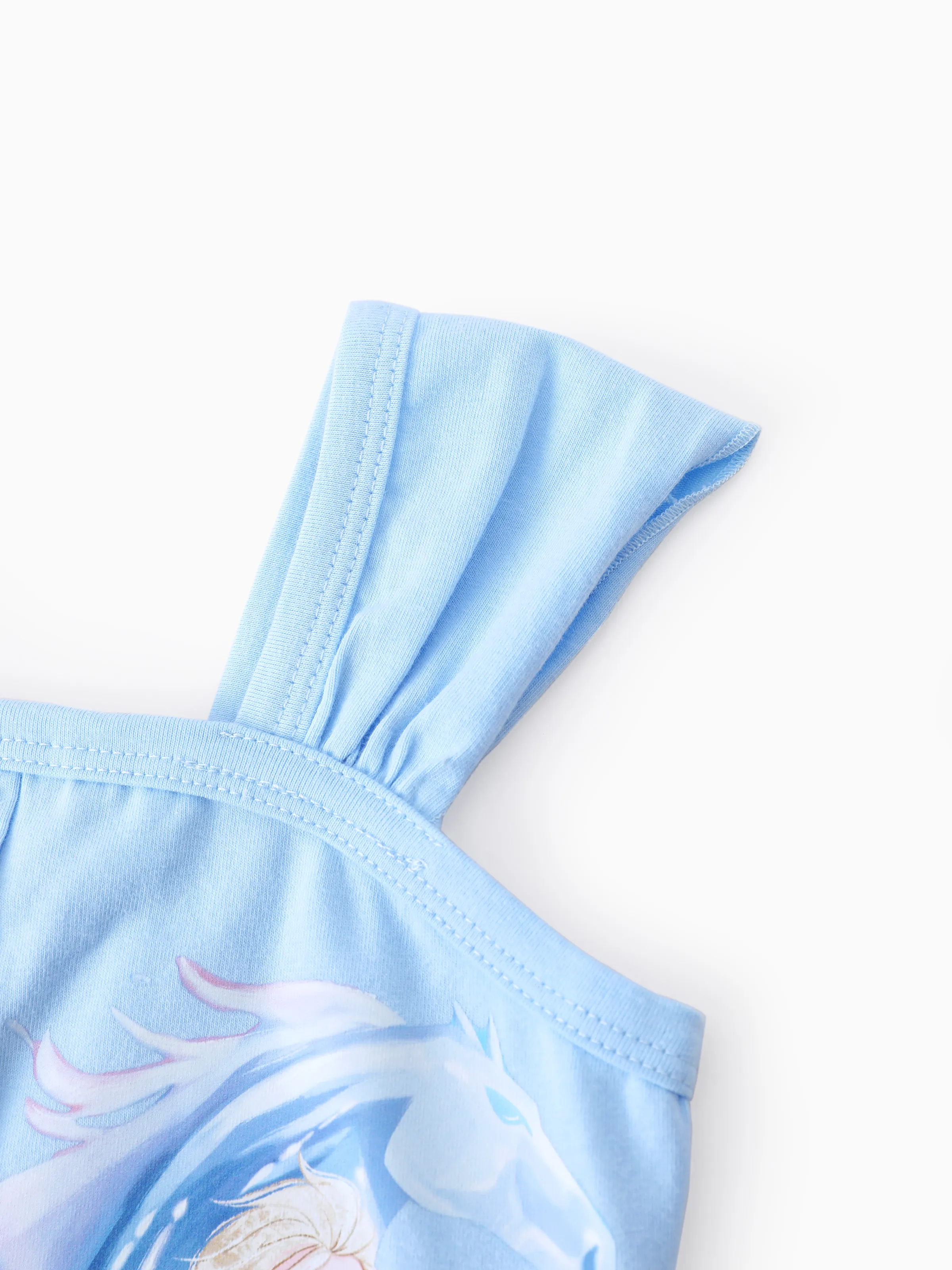 Disney Frozen Toddler Girl 2pcs Cotton Elsa Pattern Tank Top And Bowknot Denim Shorts Set Blue - Image 4