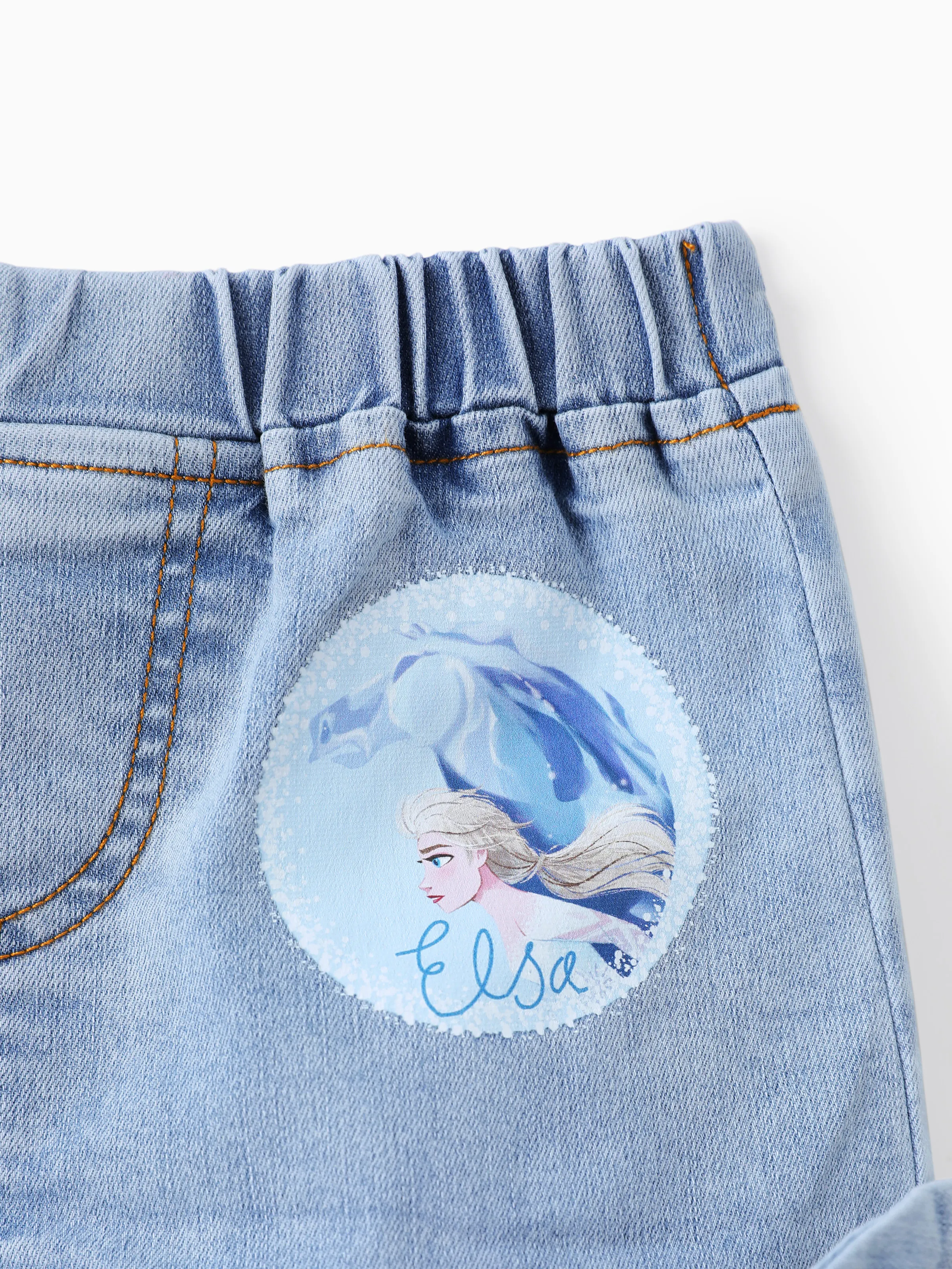 Disney Frozen Toddler Girl 2pcs Cotton Elsa Pattern Tank Top And Bowknot Denim Shorts Set Blue - Image 8