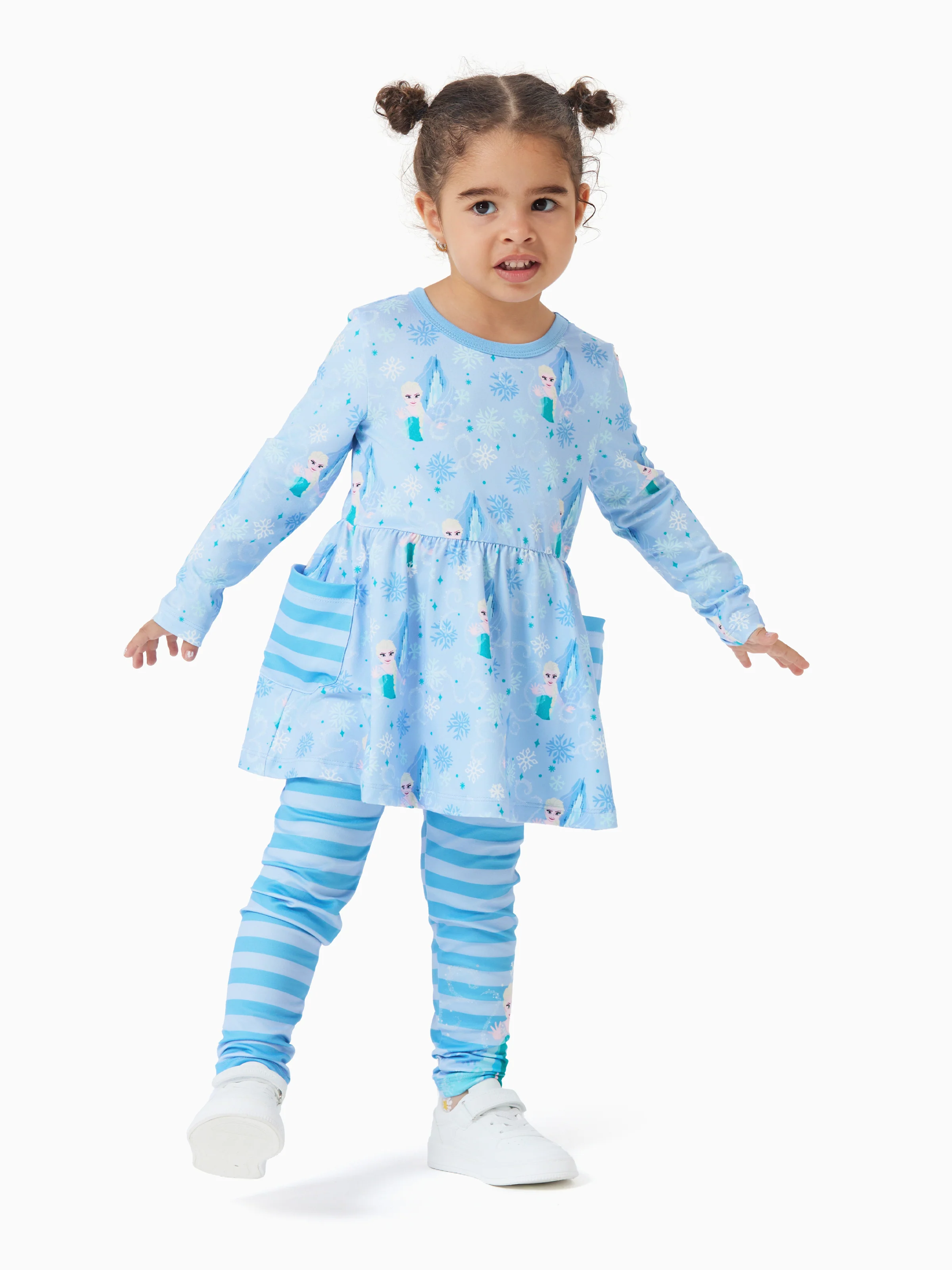Disney Frozen Toddler Girl Elsa 2pcs Stripe Ruffle Top and Leggings Set Blue - Image 4