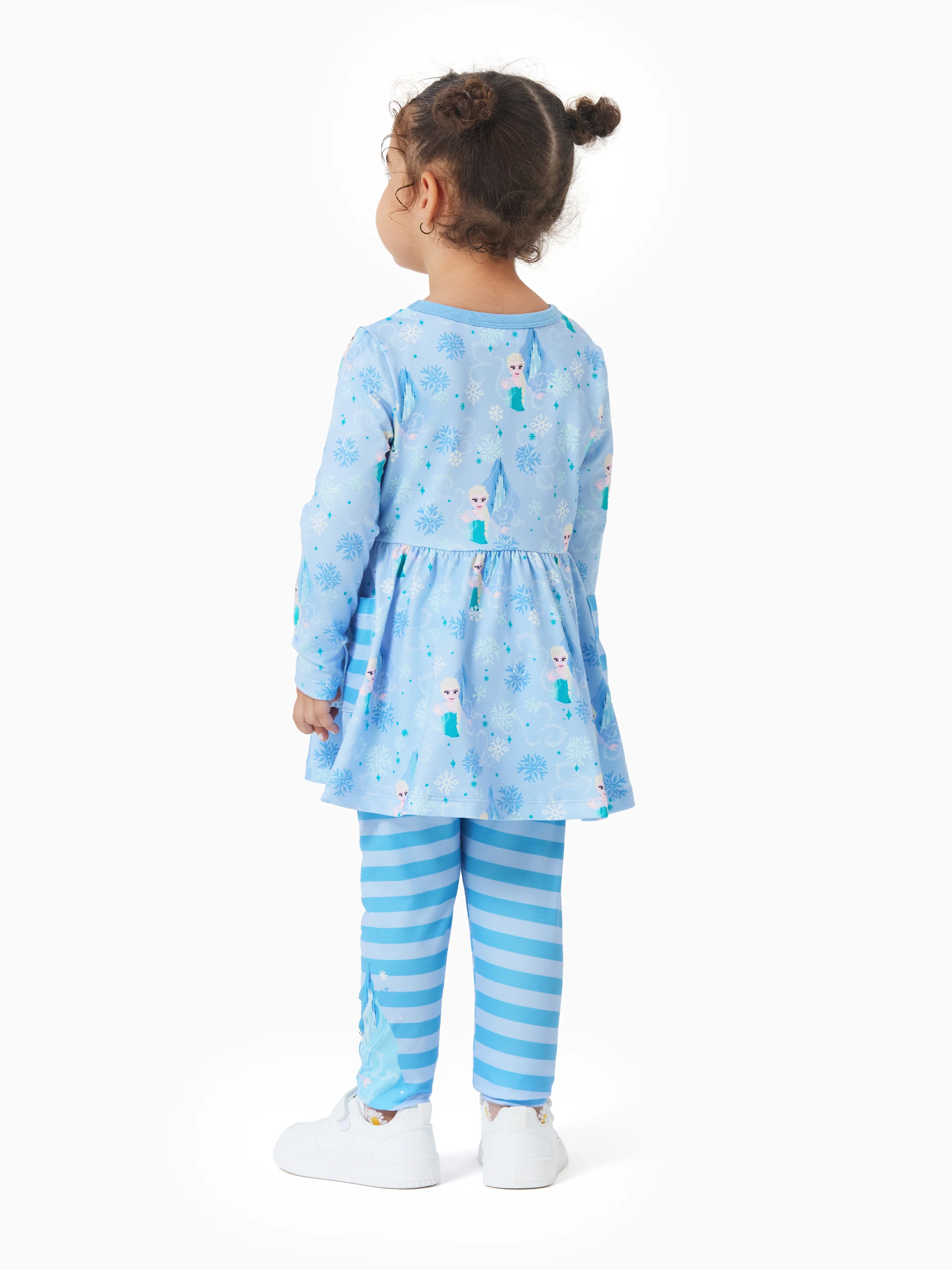 Disney Frozen Toddler Girl Elsa 2pcs Stripe Ruffle Top and Leggings Set Blue - Image 5