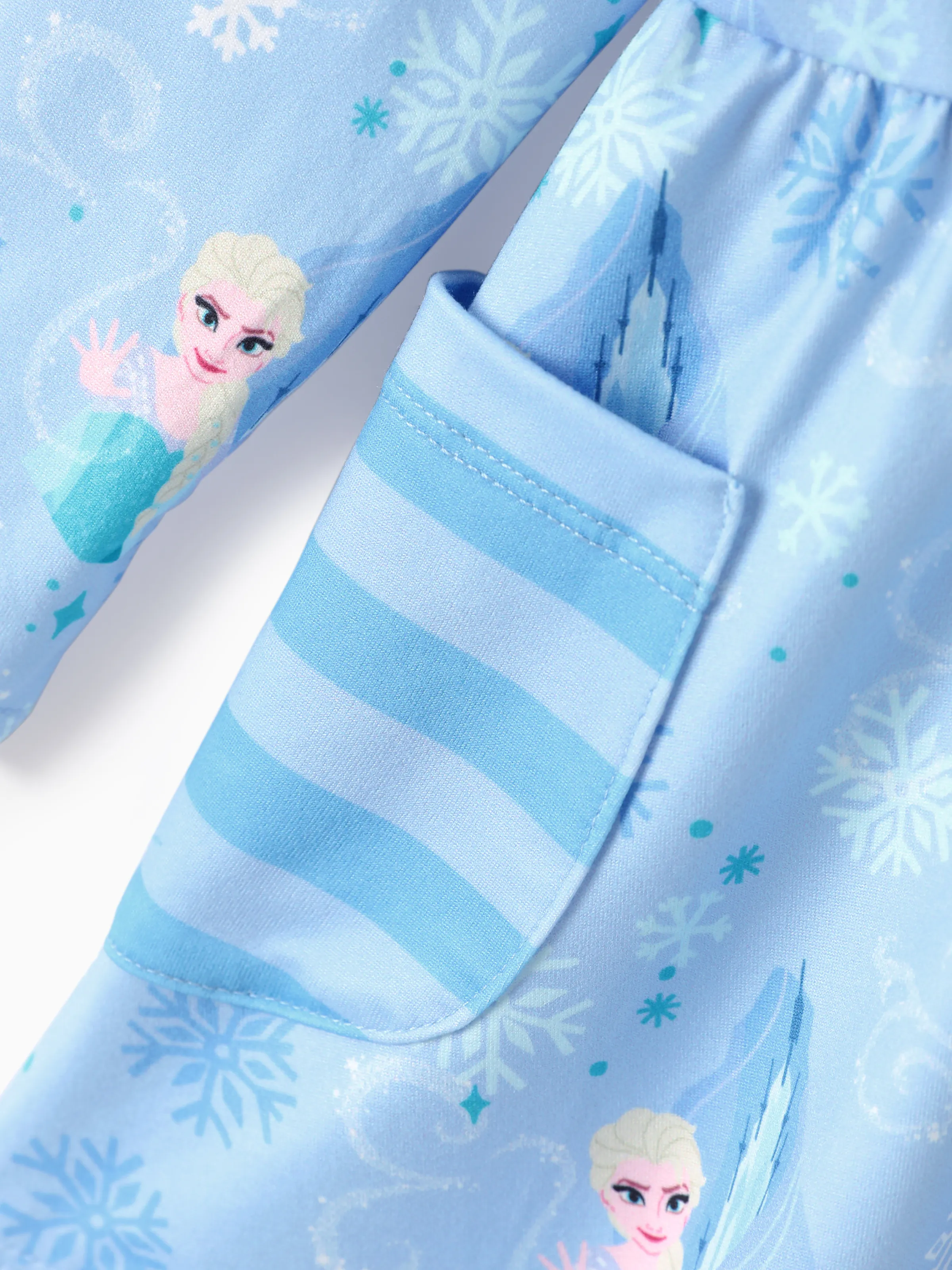 Disney Frozen Toddler Girl Elsa 2pcs Stripe Ruffle Top and Leggings Set Blue - Image 9