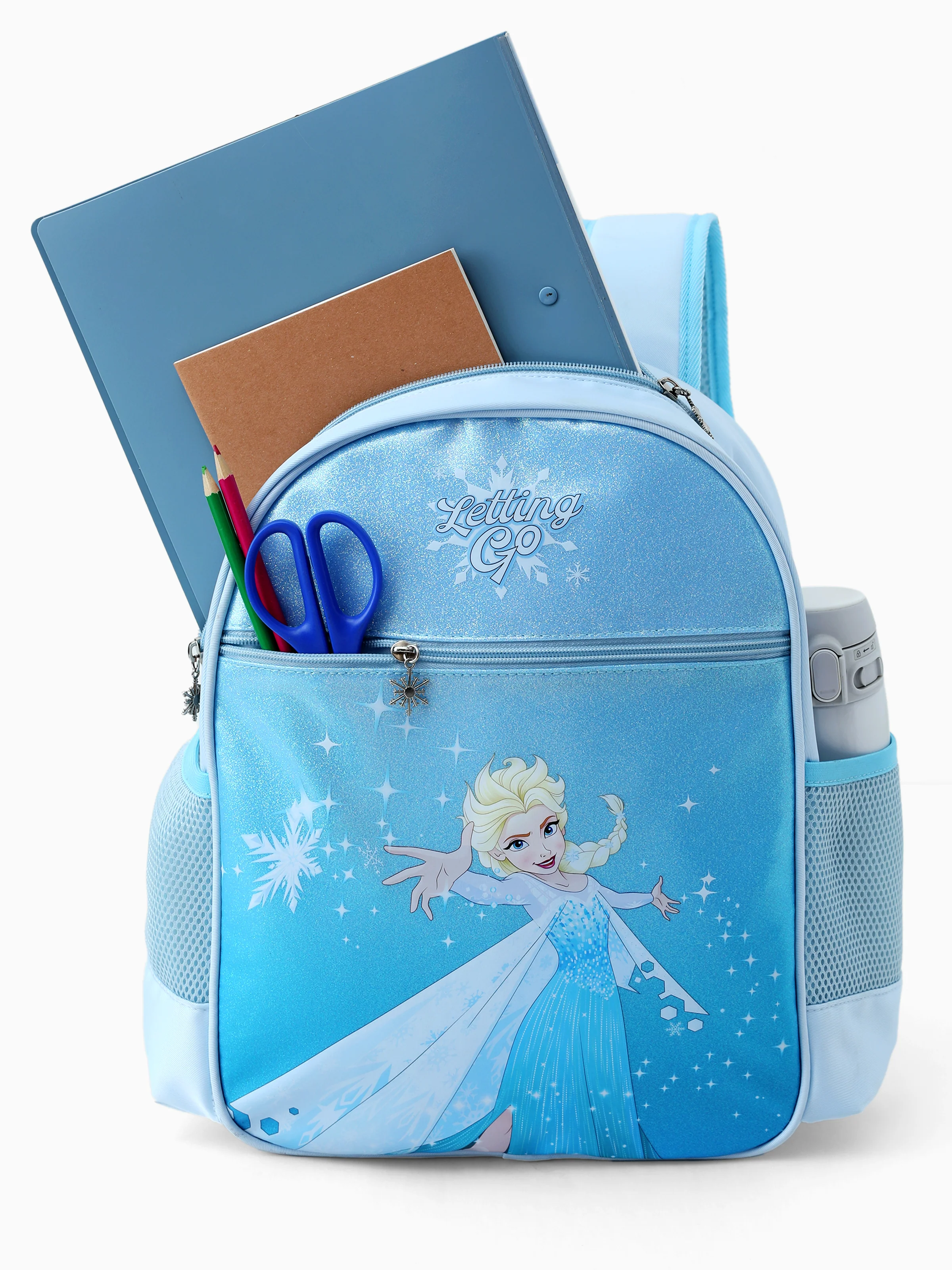 Disney Frozen Toddler Girl Elsa Backpack with Chest Strap & Bottle Pockets Blue - Image 9