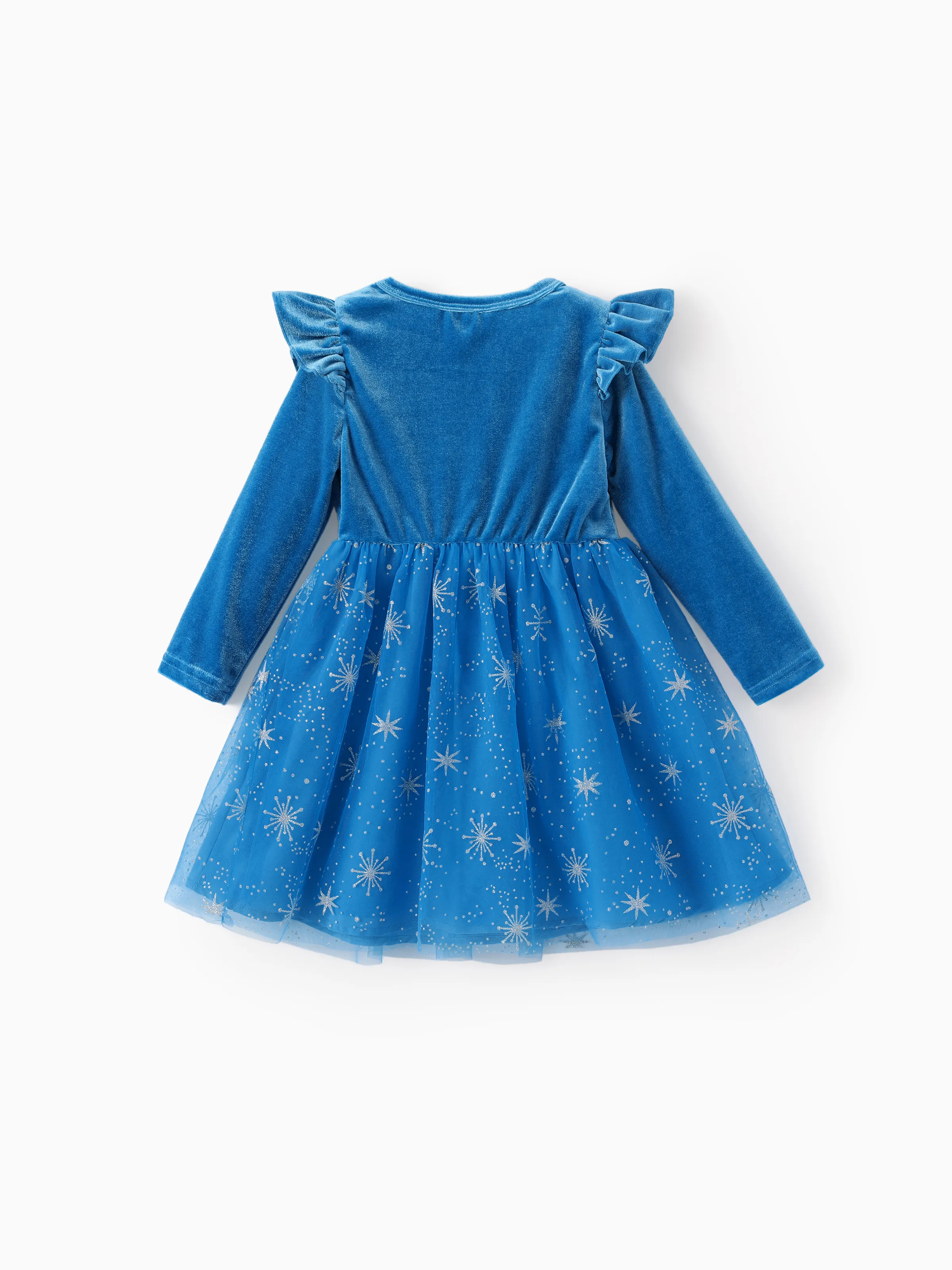 Disney Frozen Toddler Girl Elsa Flutter-sleeve Velvet Mesh Spliced Dress Blue - Image 3