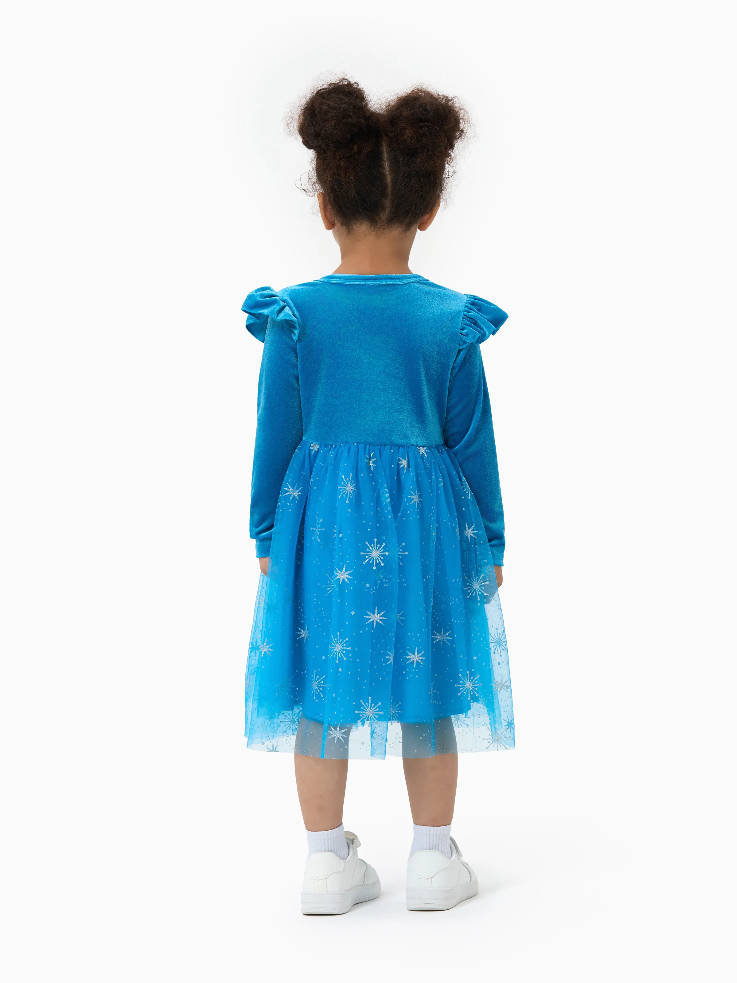Disney Frozen Toddler Girl Elsa Flutter-sleeve Velvet Mesh Spliced Dress Blue - Image 5