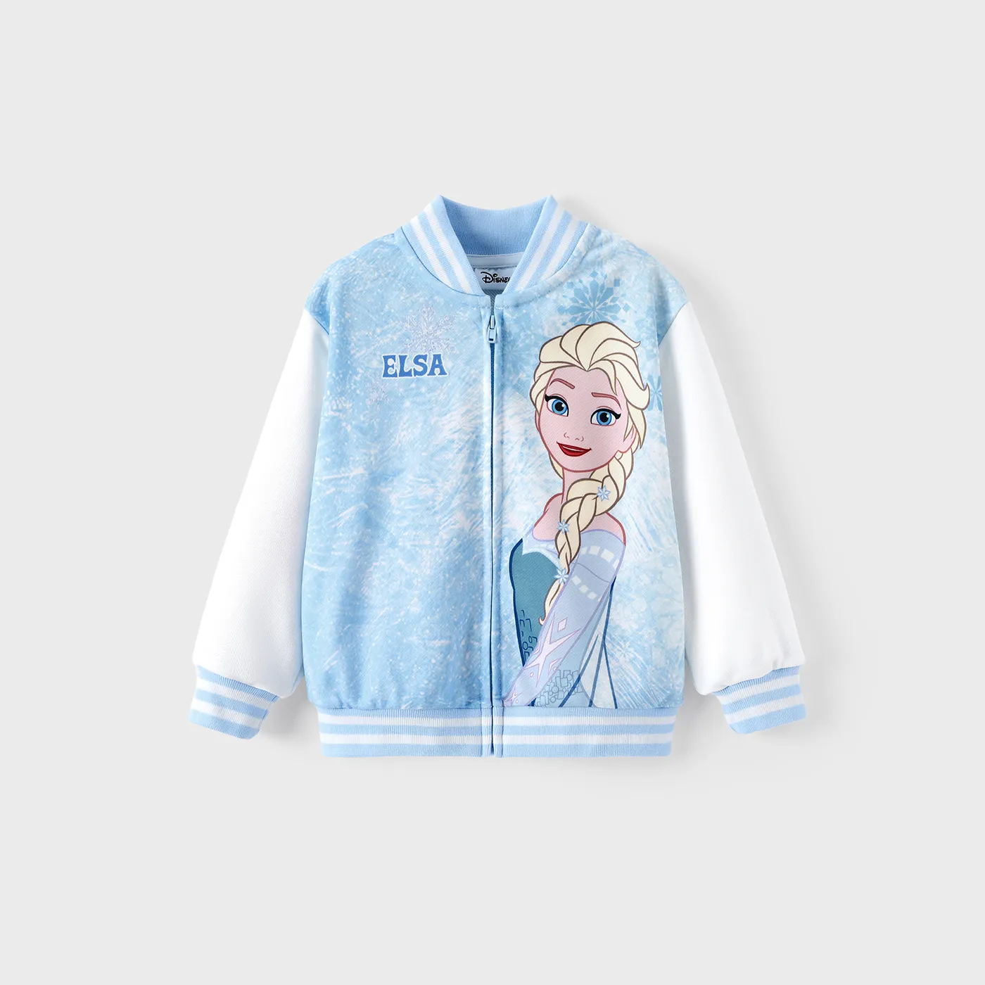 Disney Frozen Toddler Girl Elsa Snowflake Print Bomber Jacket Blue - Image 8