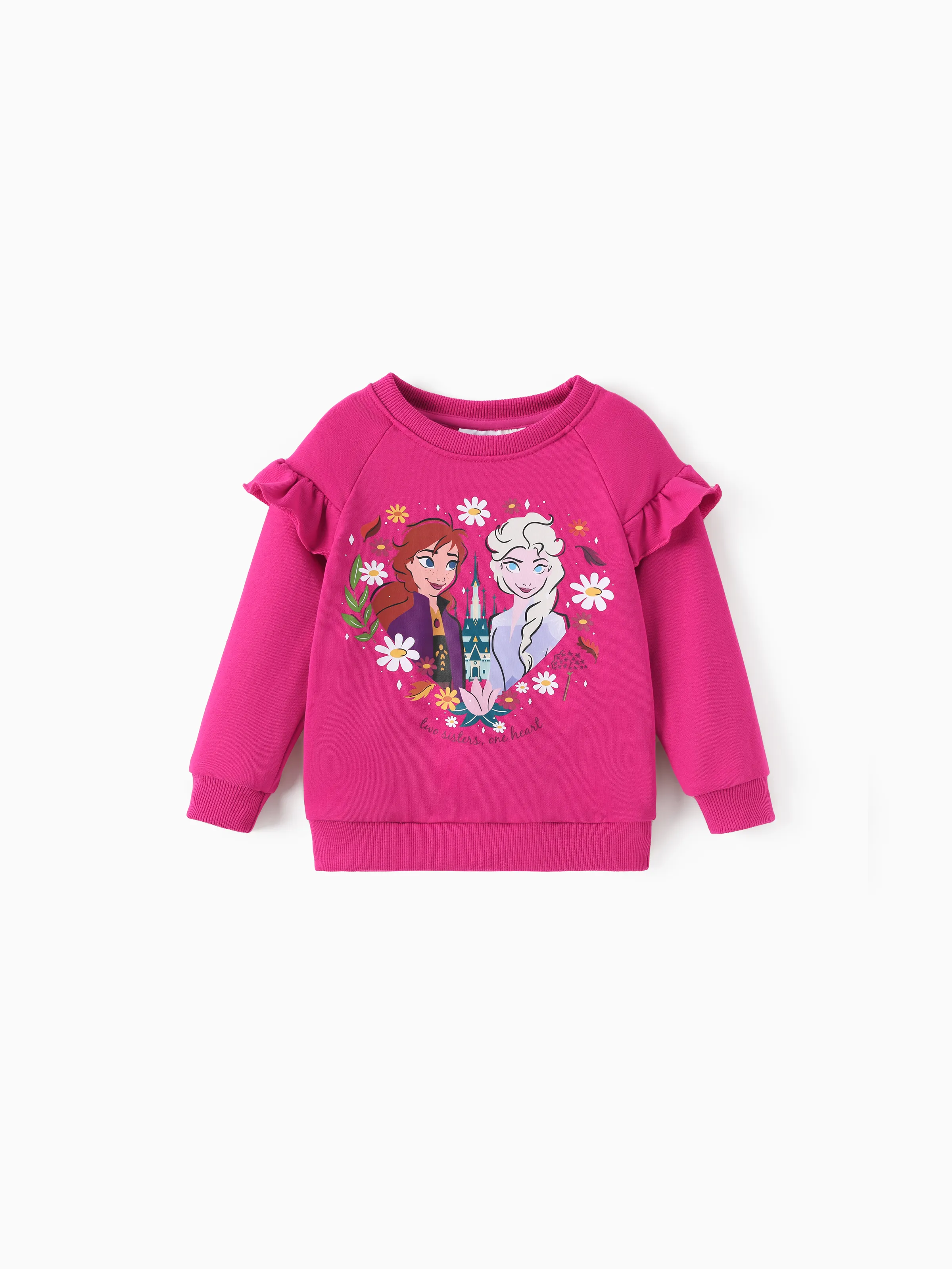 Disney Frozen Toddler Girl Elsa/Anna Ruffled Knit Fabric Top and Pants Set Hot Pink - Image 3