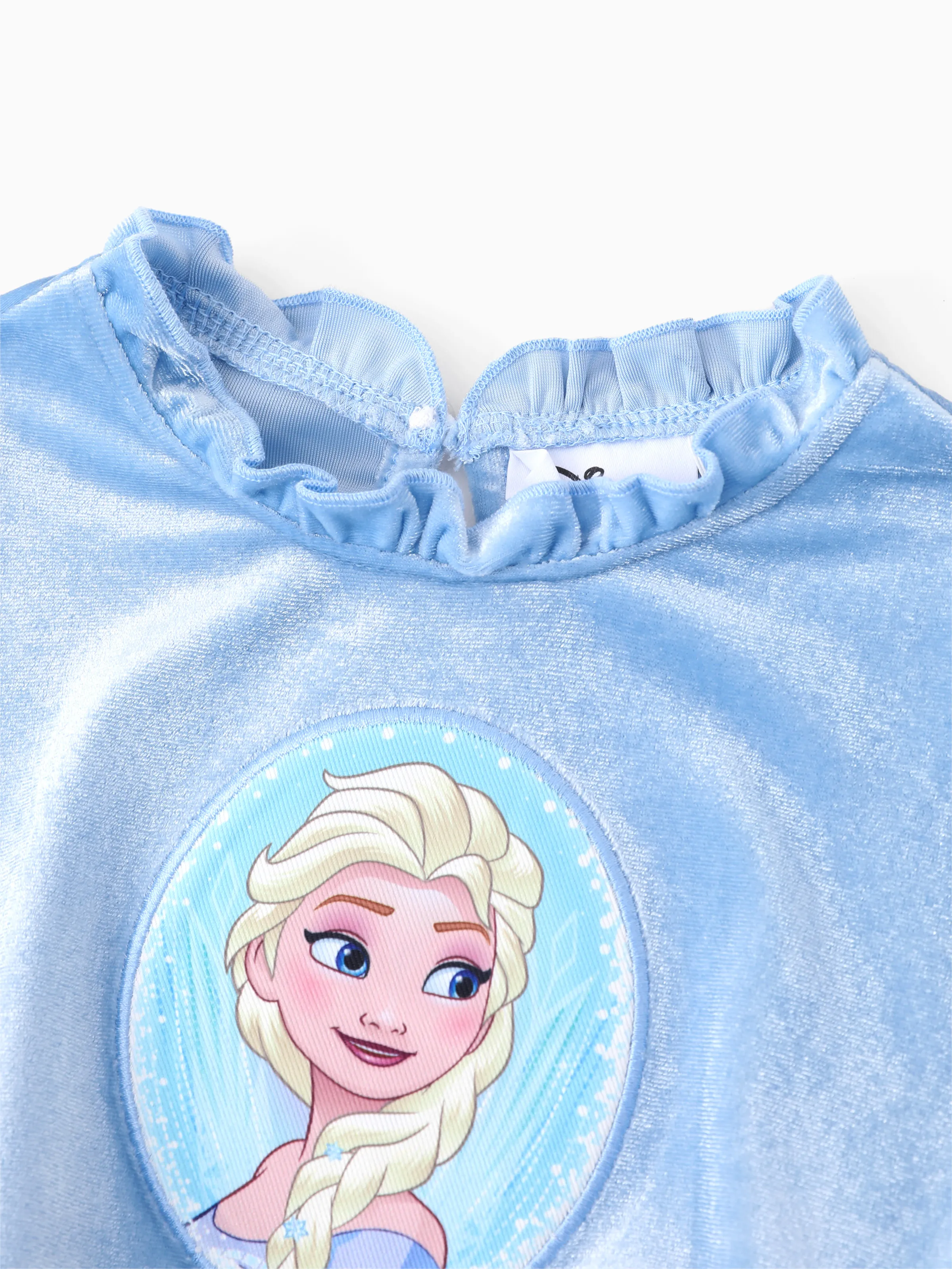 Disney Frozen Toddler Girl 2pcs Elsa Embroidered Snowflake Print Velet Tulle Dress Blue - Image 3