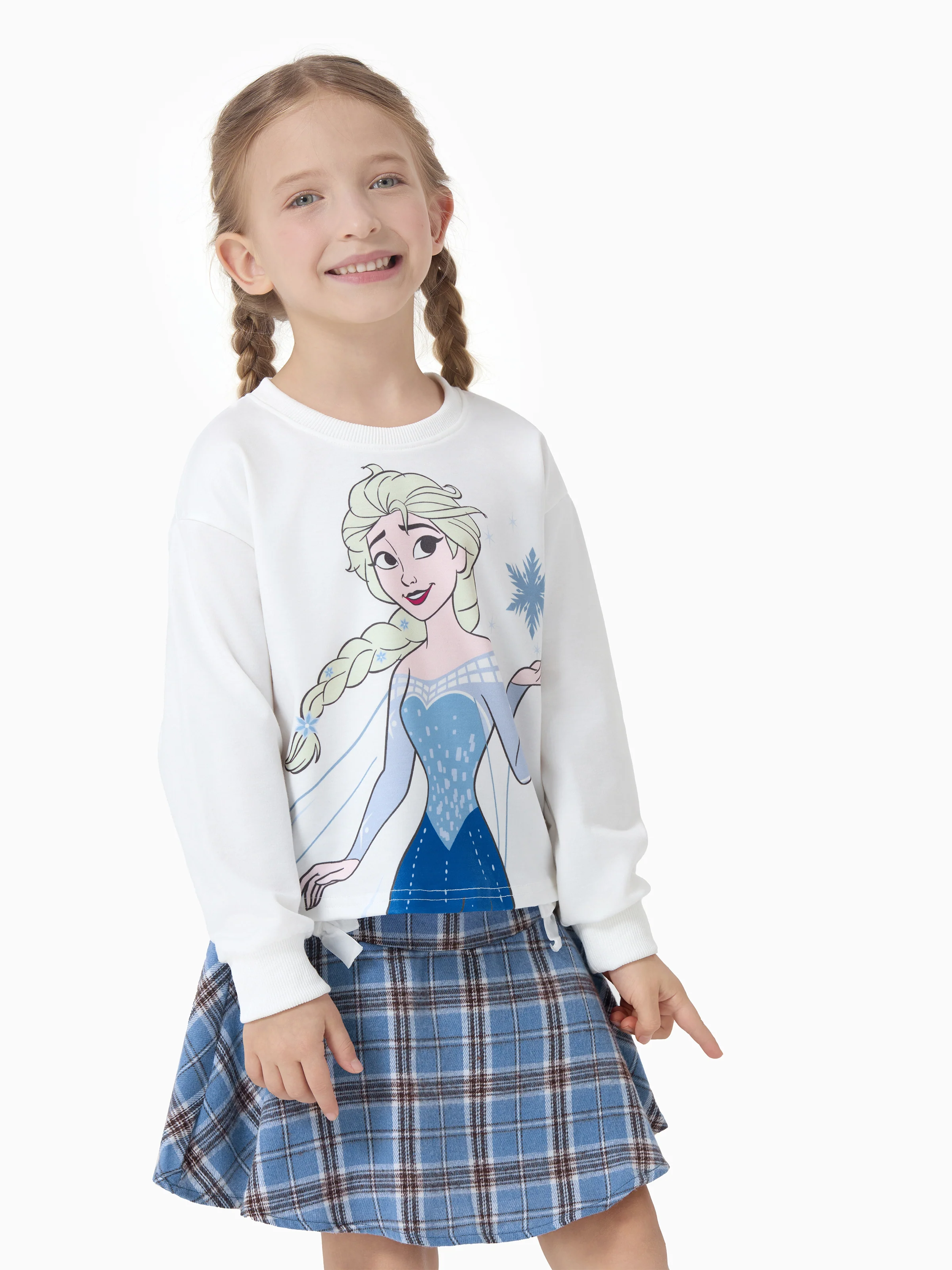 Disney Frozen Toddler Girl 2pcs Elsa Plaid Print with Bows Skirt Set White - Image 3
