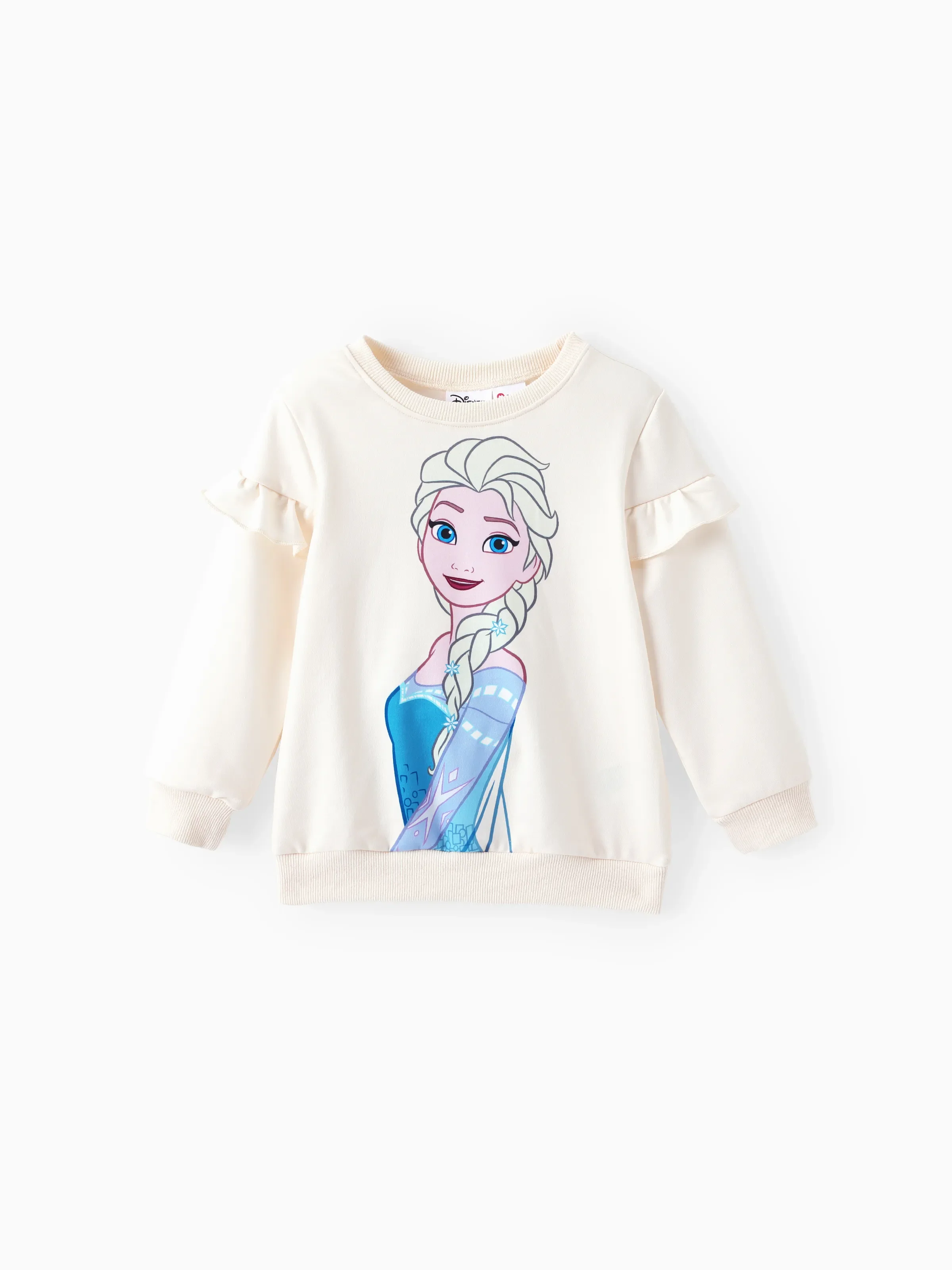 Disney Frozen Toddler Girl Elsa 2pcs Floral Flutter-sleeve Sweatshirt with Leggings Set Apricot - Image 3