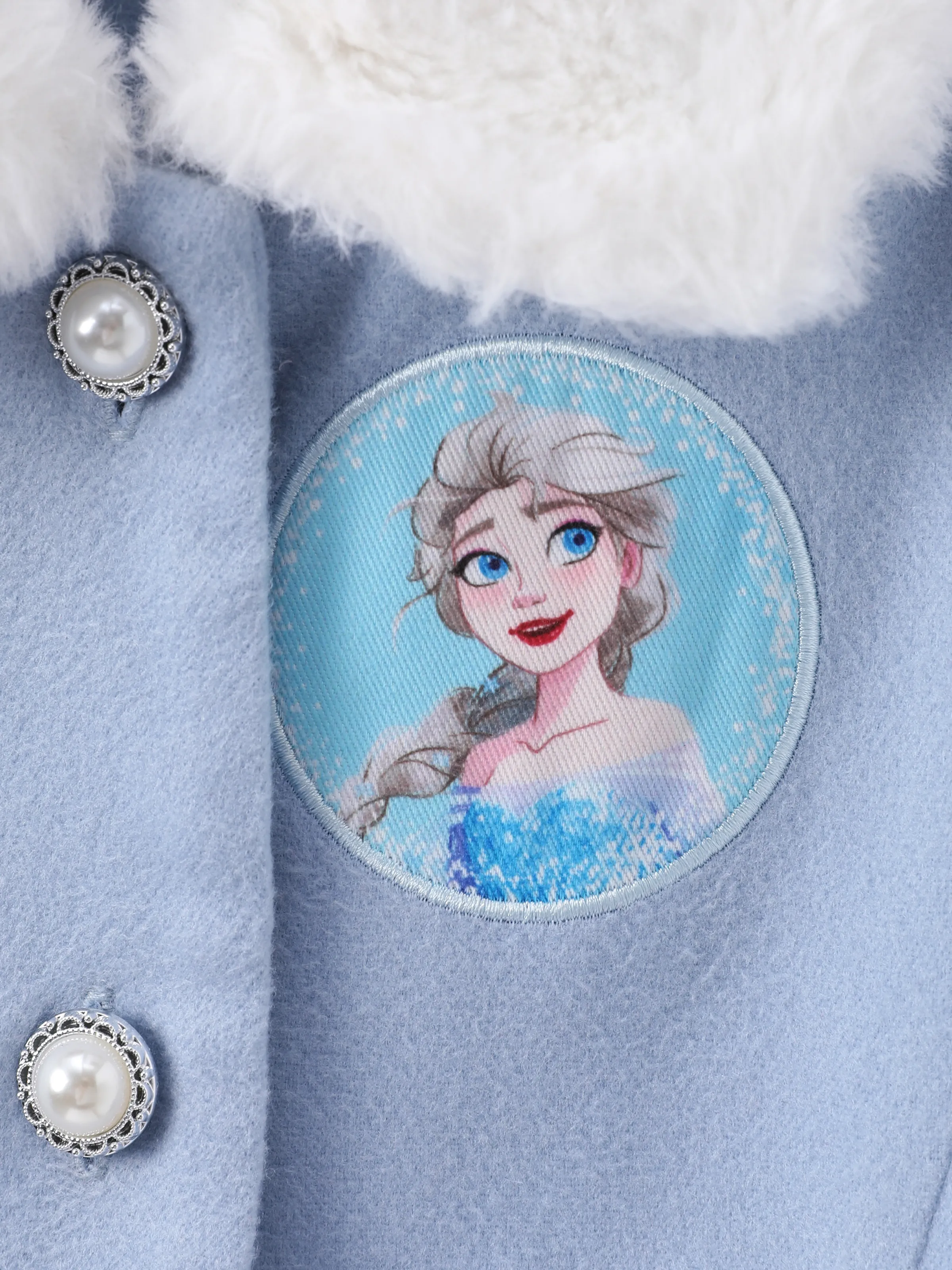 Disney Frozen Toddler Girls Elsa Snowflake Embroidered Plush Collar Coat Blue - Image 2