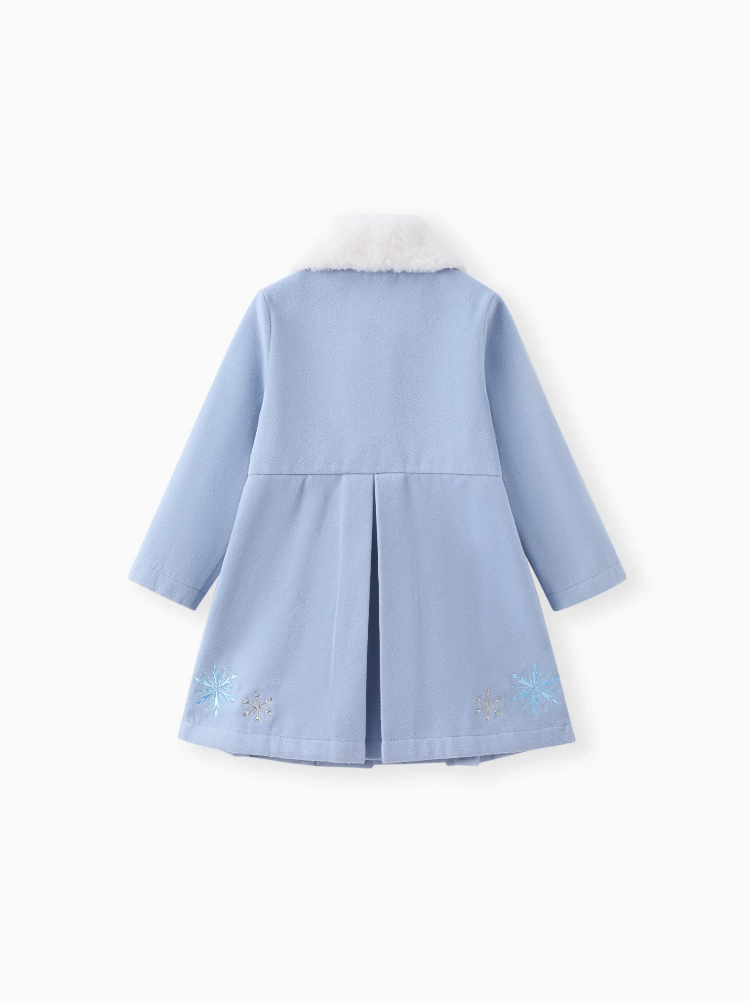 Disney Frozen Toddler Girls Elsa Snowflake Embroidered Plush Collar Coat Blue - Image 3