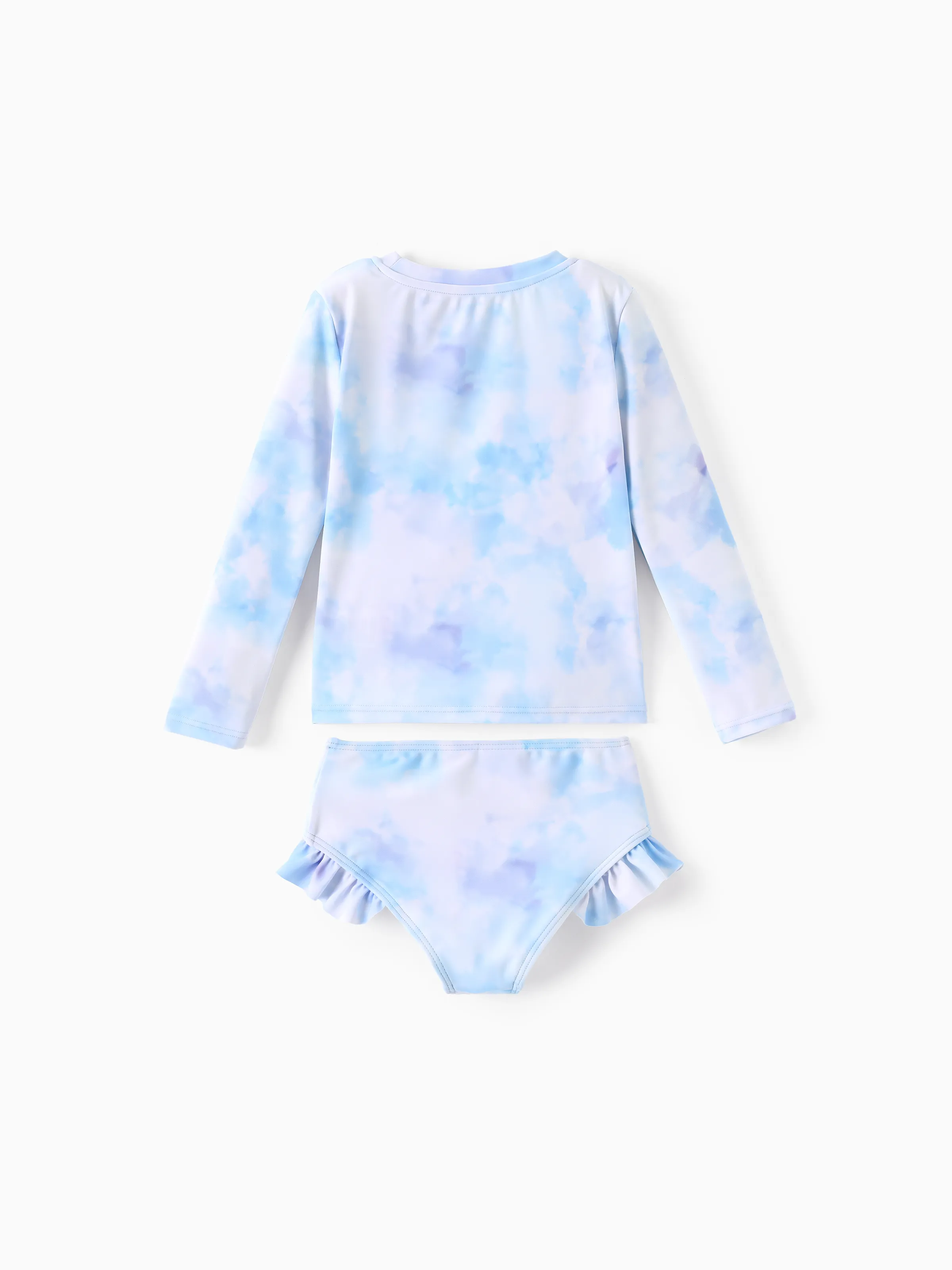 Disney Frozen Toddler/Kid Girl 2pcs Elsa/Anna UPF50+ Ruffled Long-sleeve Swimsuit Blue - Image 3