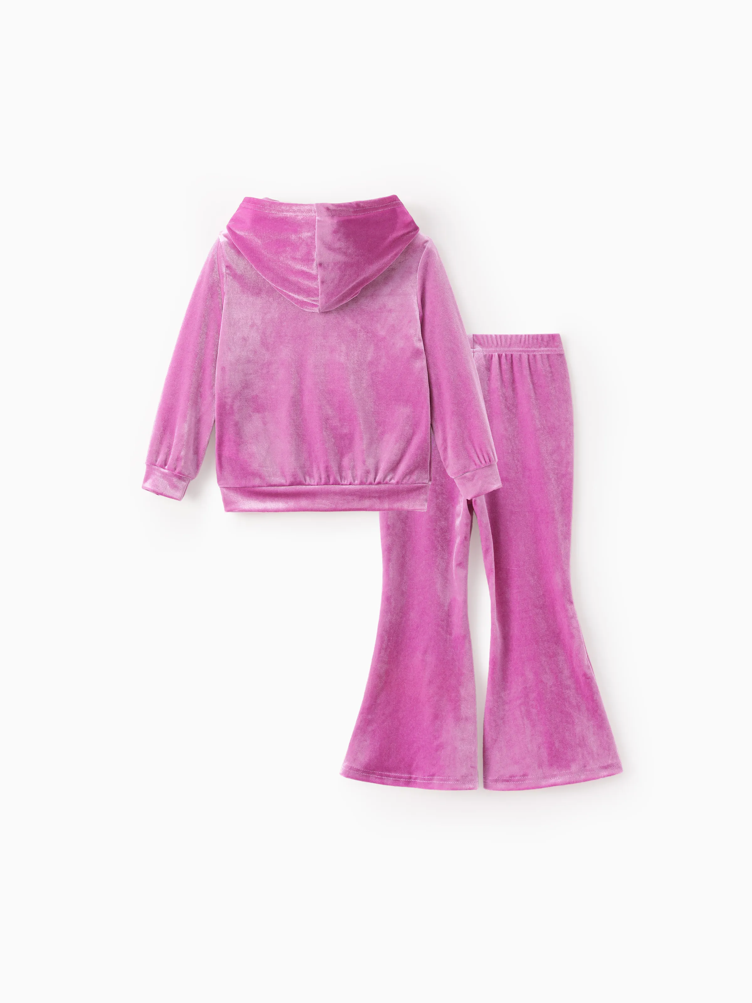 Disney Frozen Toddler/Kids Girl 2pc Elsa/Anna Velour Fabric Embroidery hooded Set Pink purple - Image 3