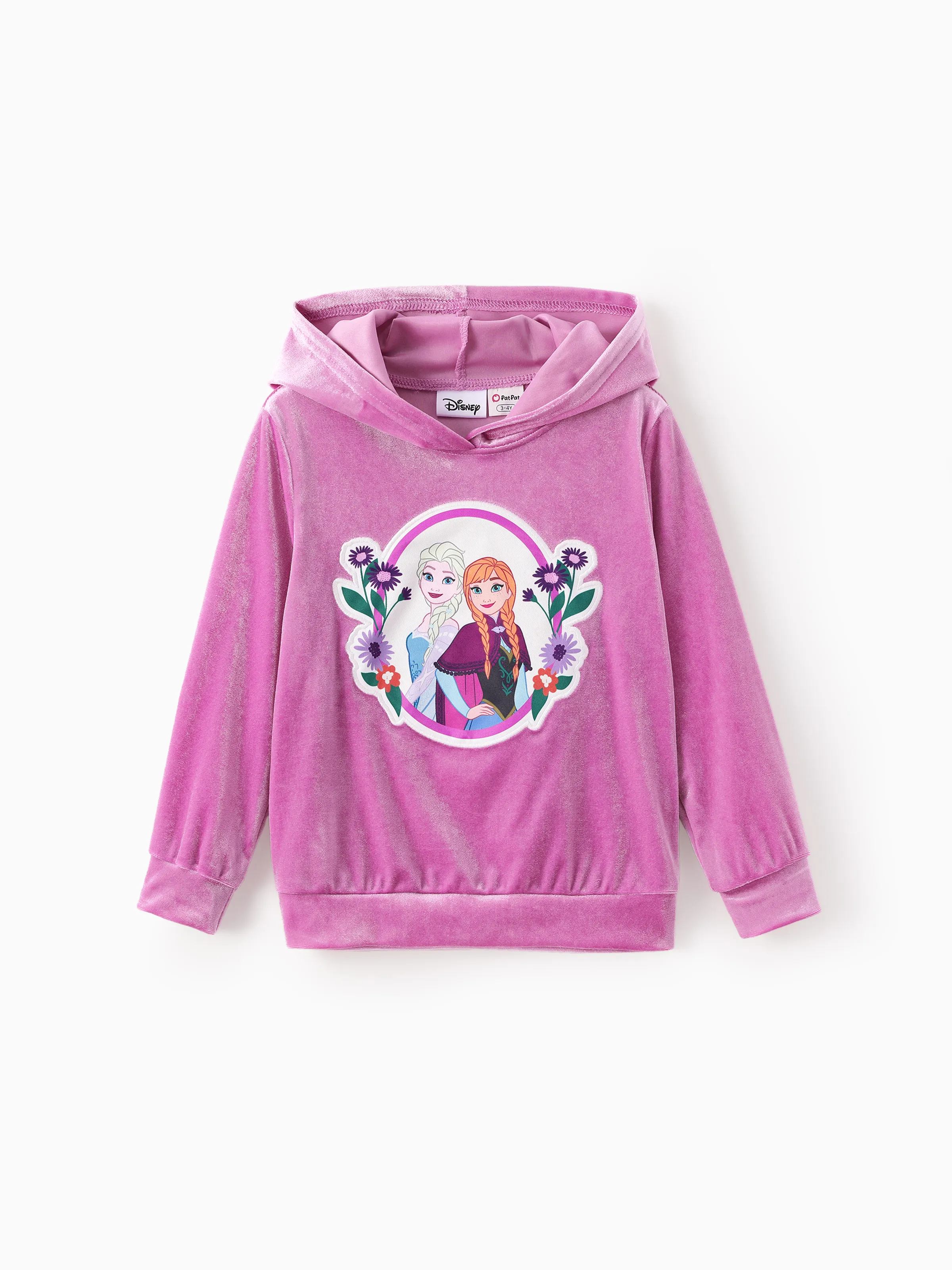 Disney Frozen Toddler/Kids Girl 2pc Elsa/Anna Velour Fabric Embroidery hooded Set Pink purple - Image 4
