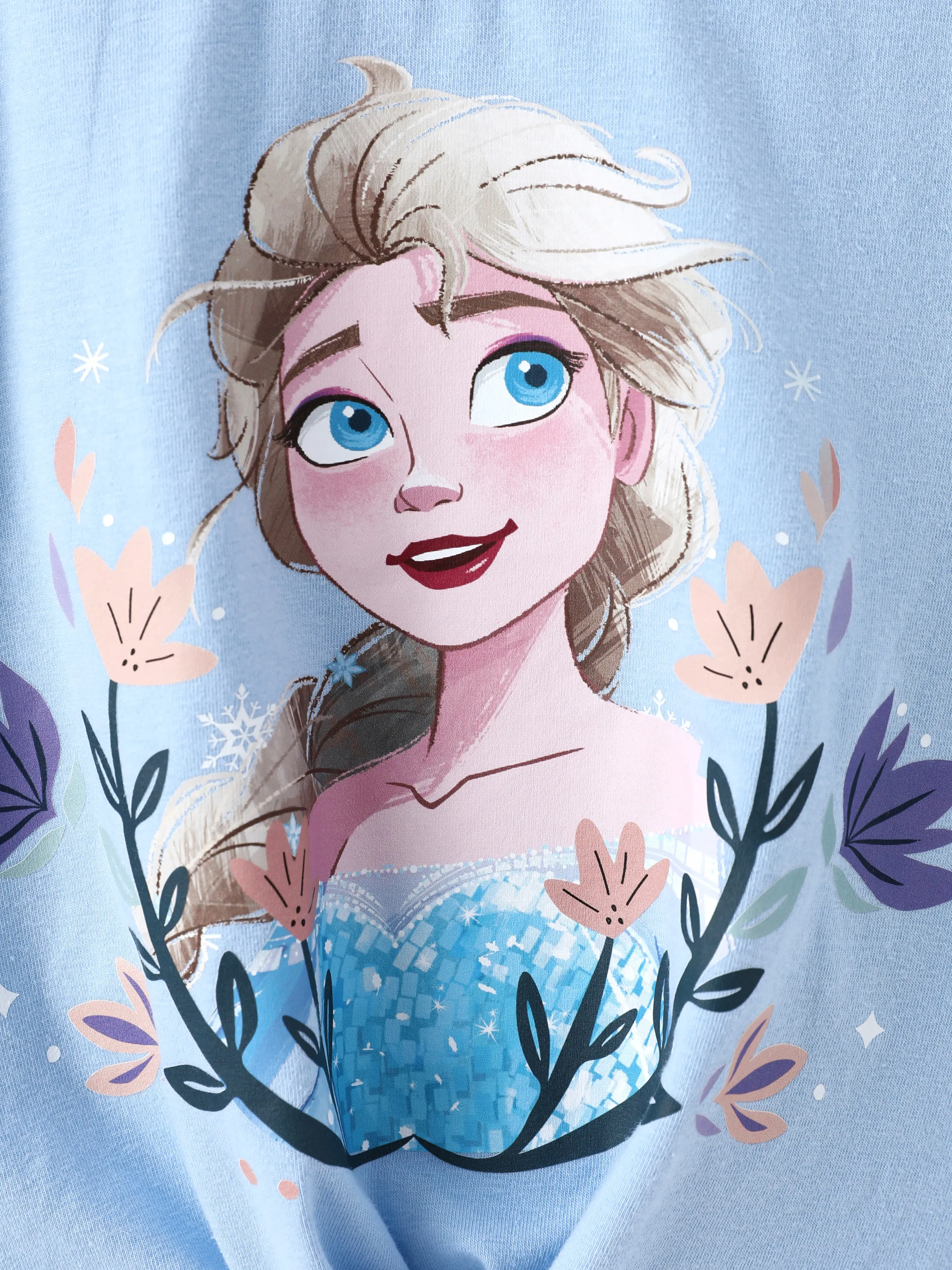 Disney Frozen Toddler/Kids Girl 2pcs Elsa Chic Hem Cotton Long-sleeve Top and Floral Printed Flare Pants Set Blue - Image 2