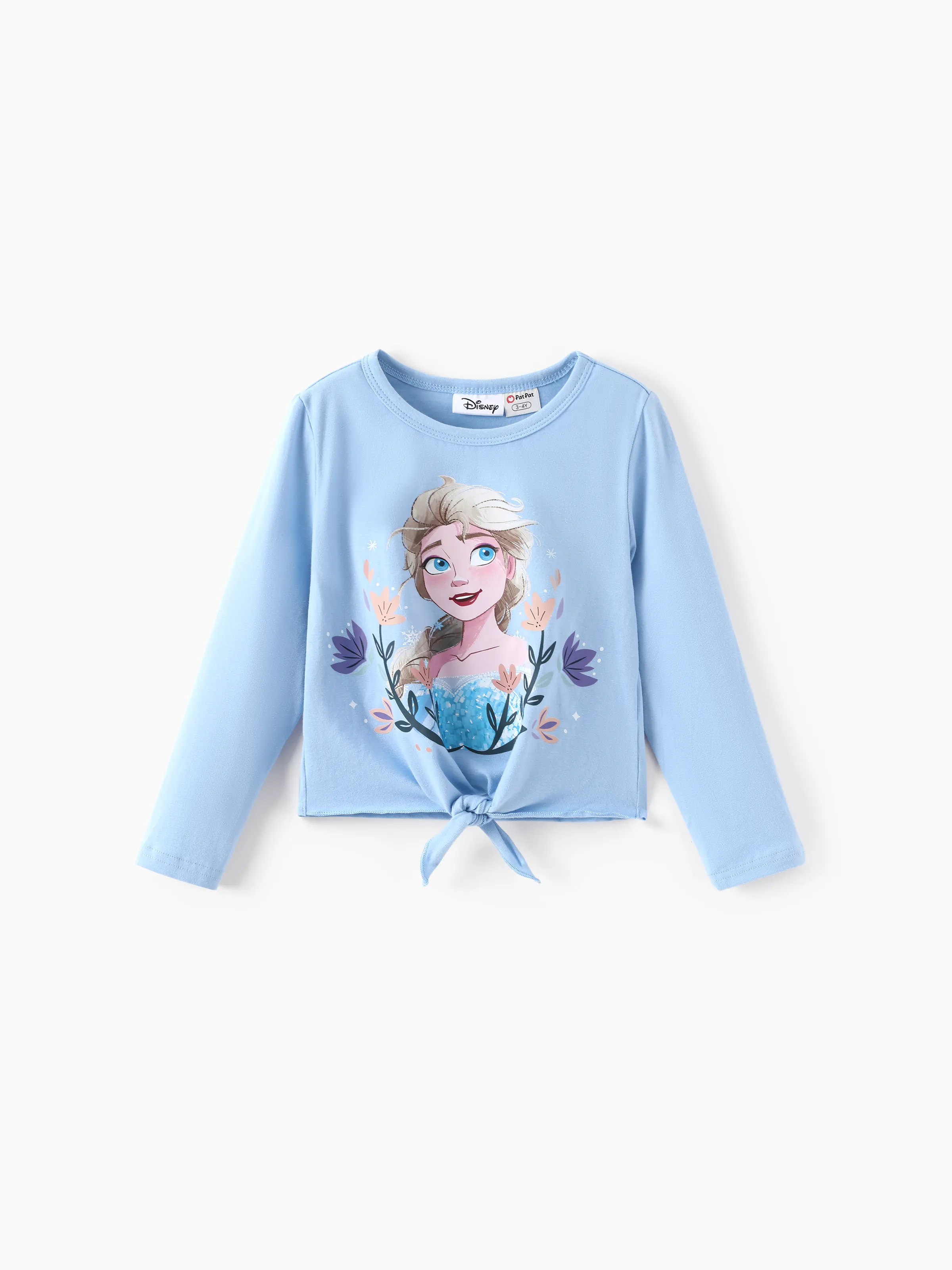 Disney Frozen Toddler/Kids Girl 2pcs Elsa Chic Hem Cotton Long-sleeve Top and Floral Printed Flare Pants Set Blue - Image 6