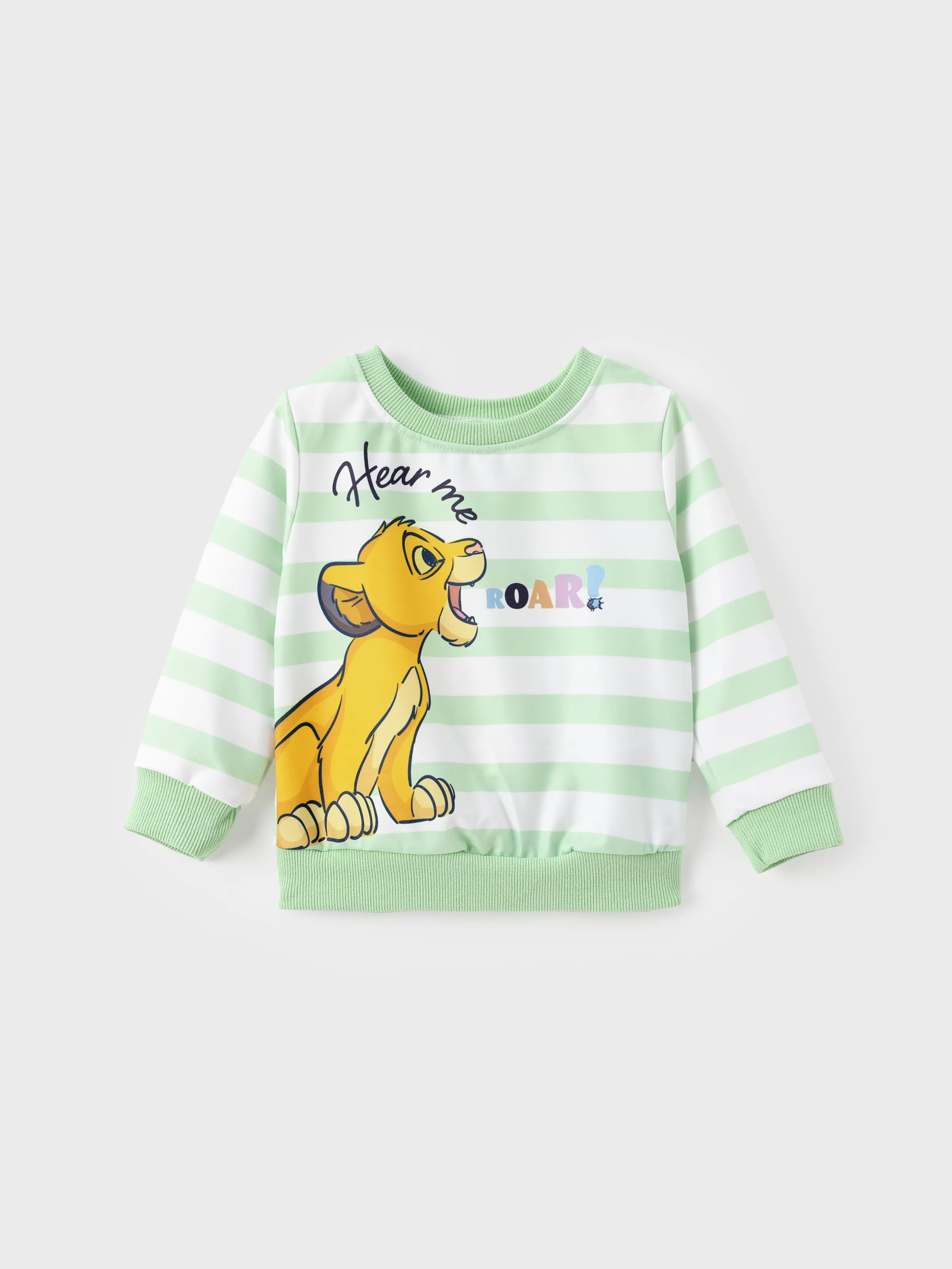 Disney Lion King Baby/Toddler Boy 2pcs Simba Pattern Striped Sweatshirt And Pants Set Light Green - Image 2