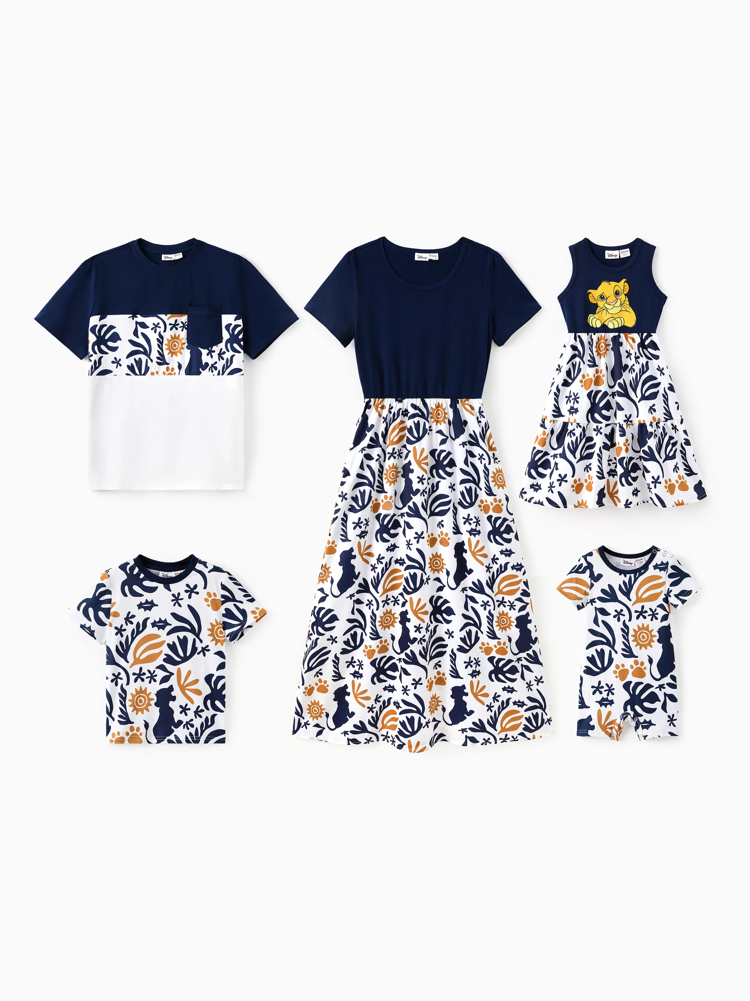 Disney Lion King Daddy & Son Simba Palm Leaf Pattern Colorblock Top Dark Blue - Image 2