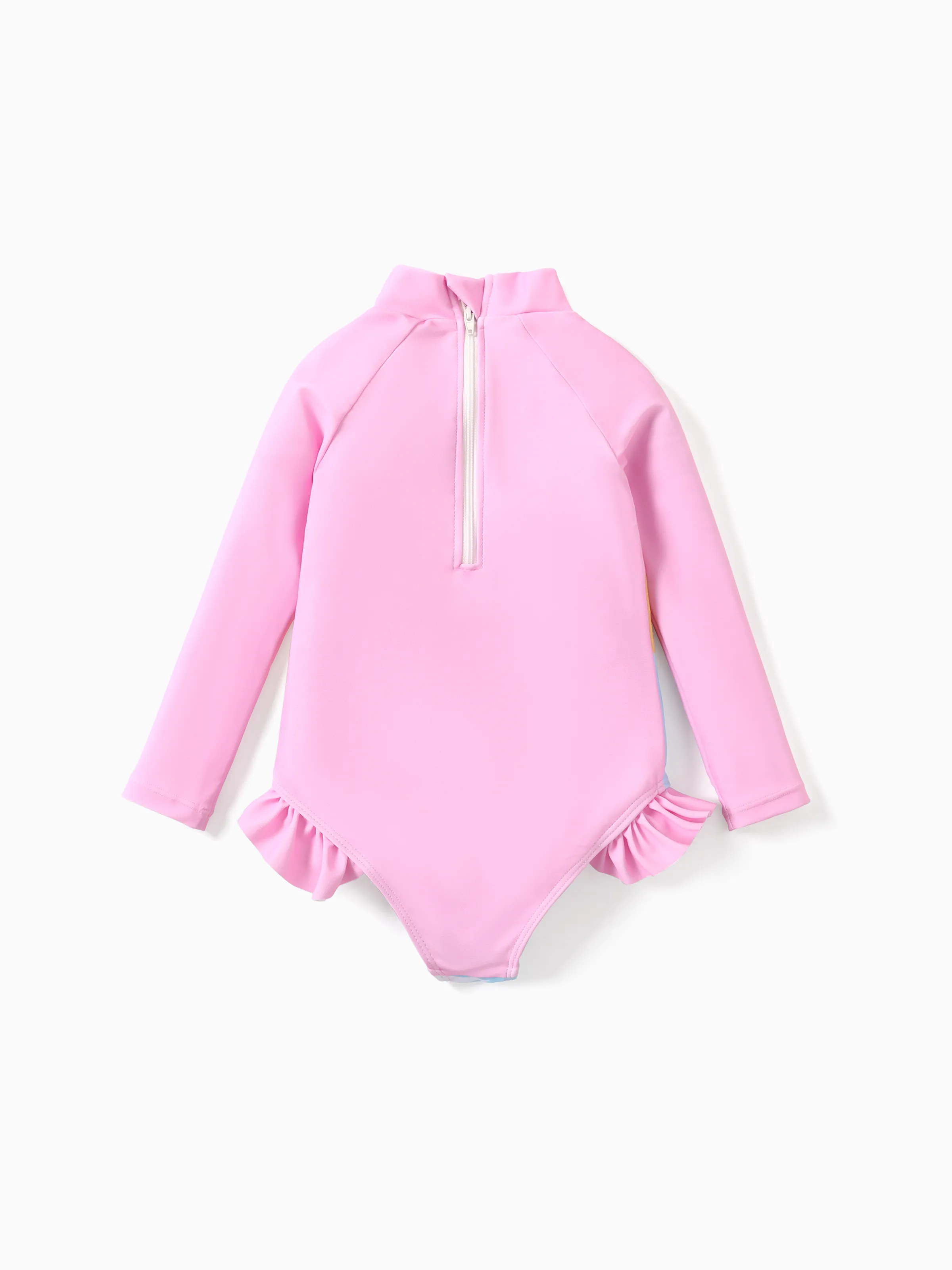 Disney Mickey and Friends 1pc Toddler/Kids Girls Minnie Mouse Ruffled Long-Sleeve Swimsuit Pink - Image 2