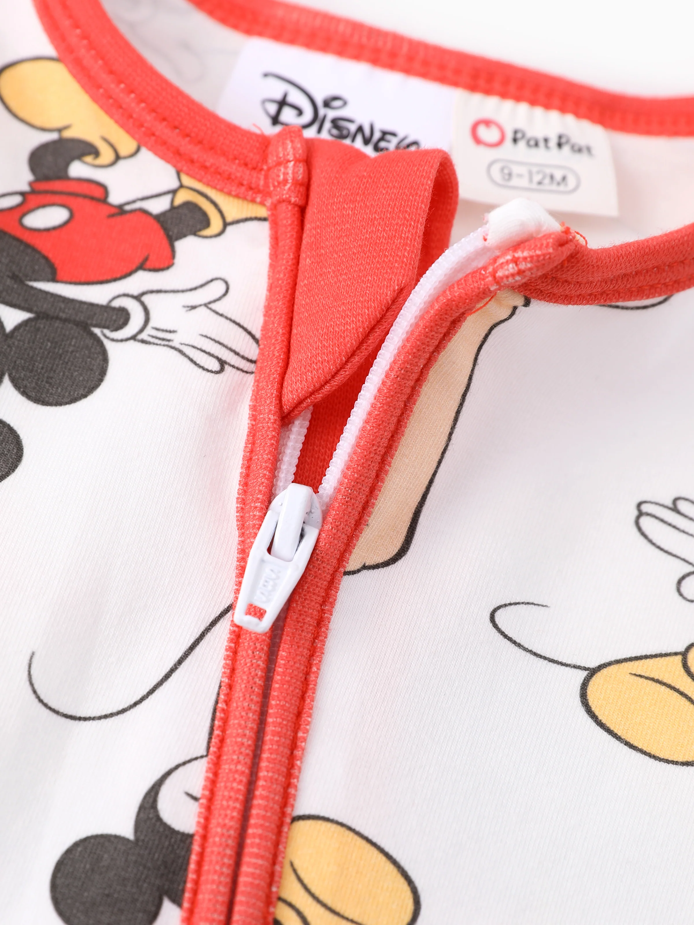 Disney Mickey and Friends Baby Boy Organic Cotton Colorblock Ribbed Cuffs Jumpsuit Pink Red - Image 5