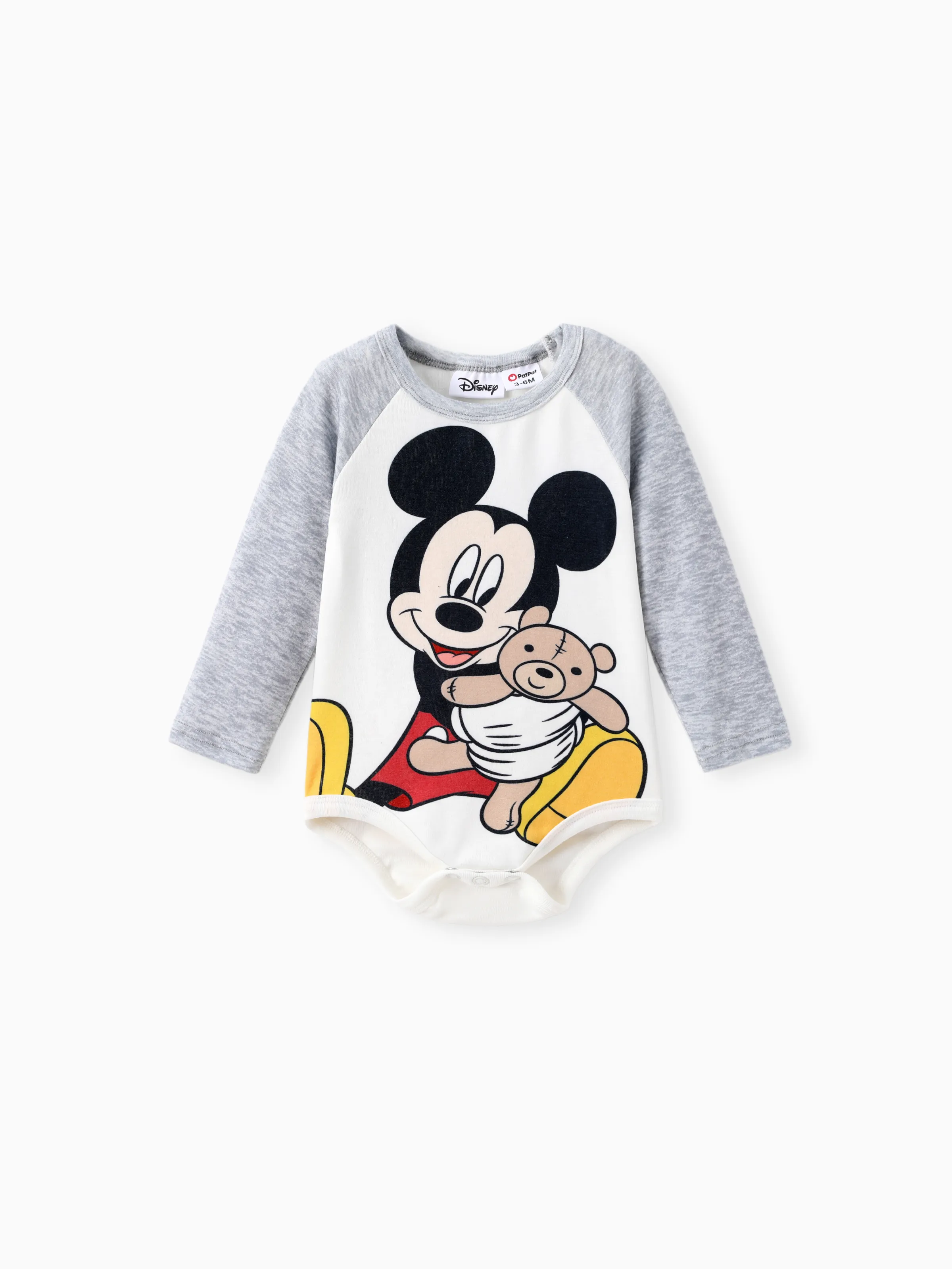 Disney Mickey and Friends Baby Boys 2pcs Naia™ Colorblock Long-sleeve Jumpsuit And Mickey Character Embroidered Pants Set Grey - Image 3